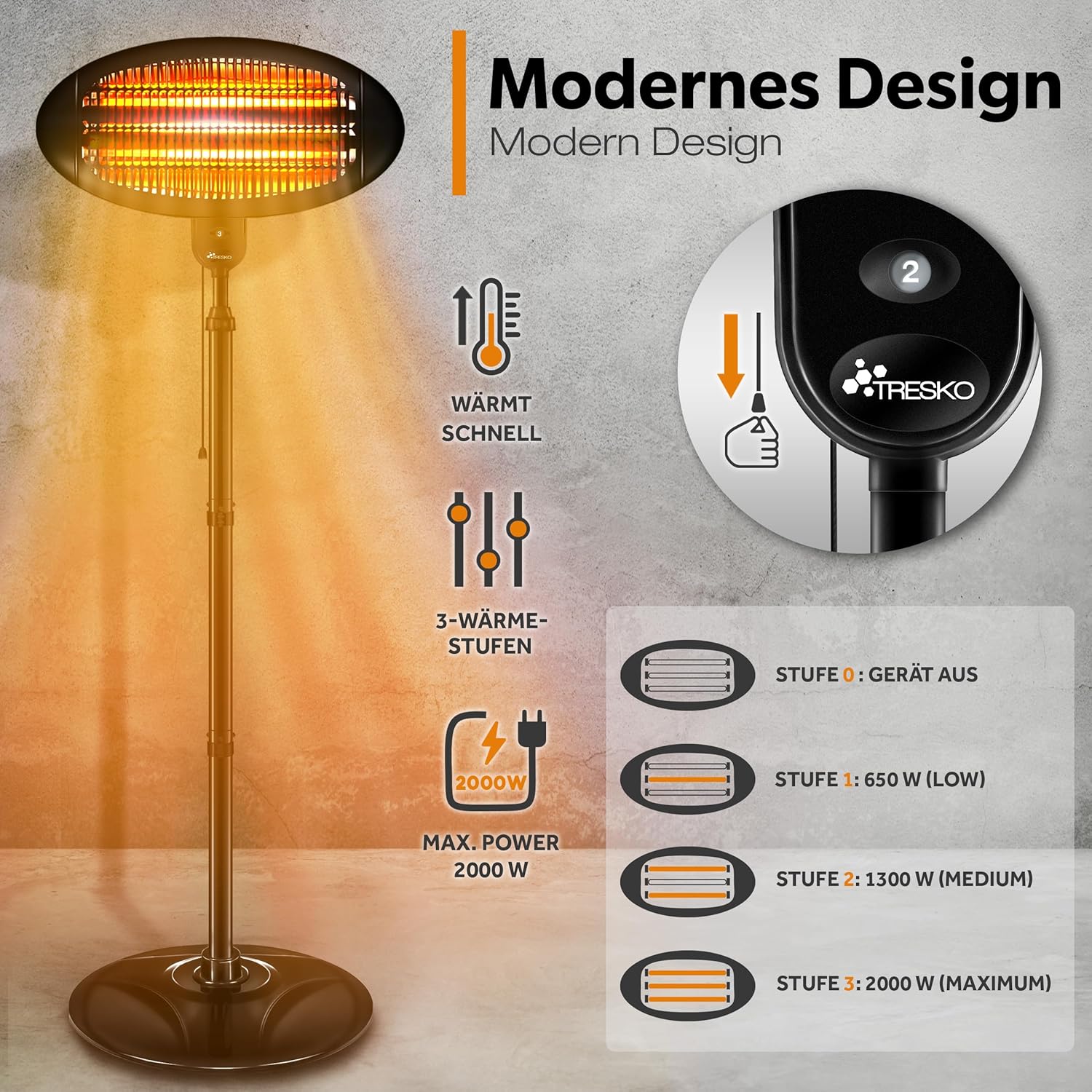Thumbnail 1 de TRESKO Infrarot Stand-Heizstrahler 2000W