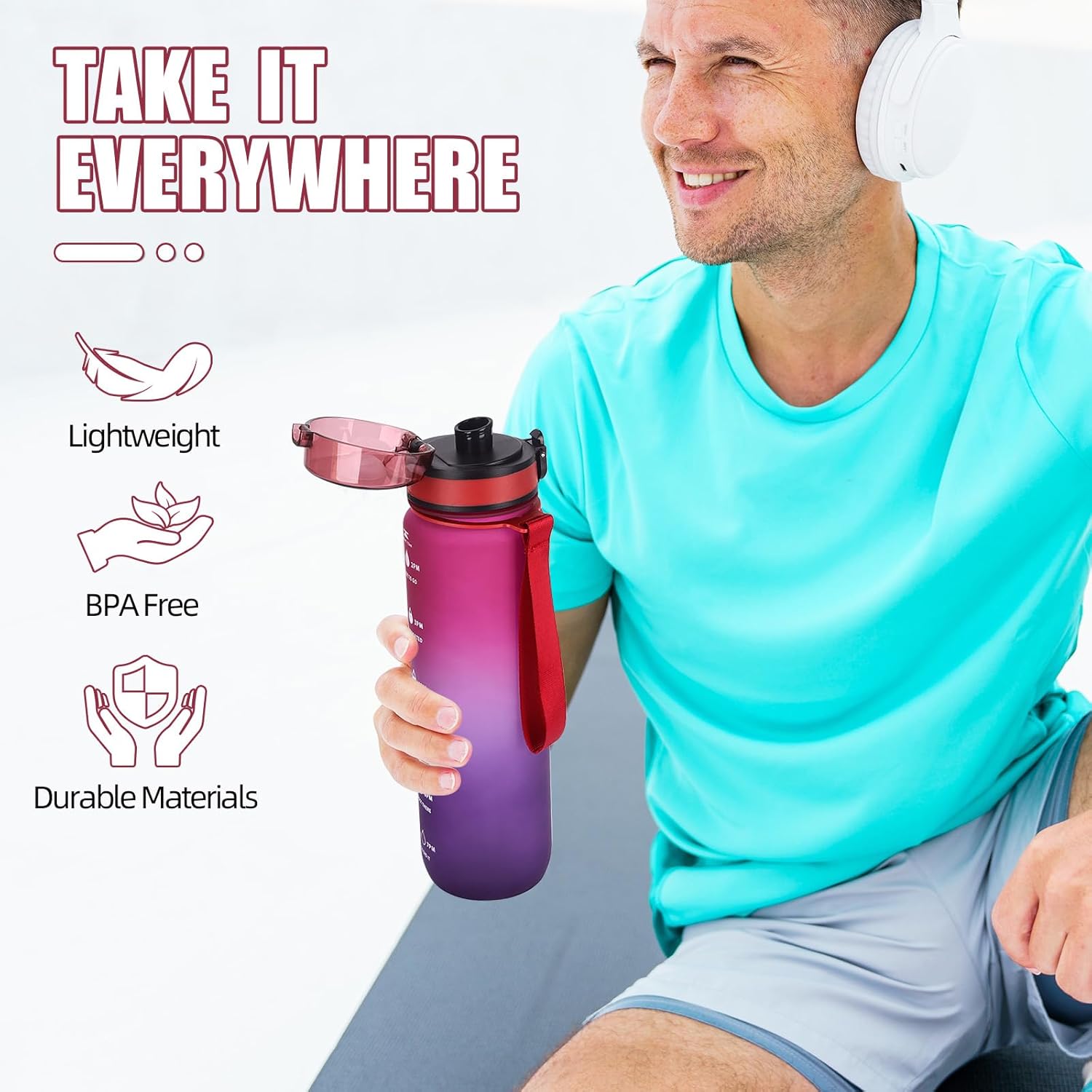 Thumbnail 5 de Gobravio Water Bottle 1L motivational bottle