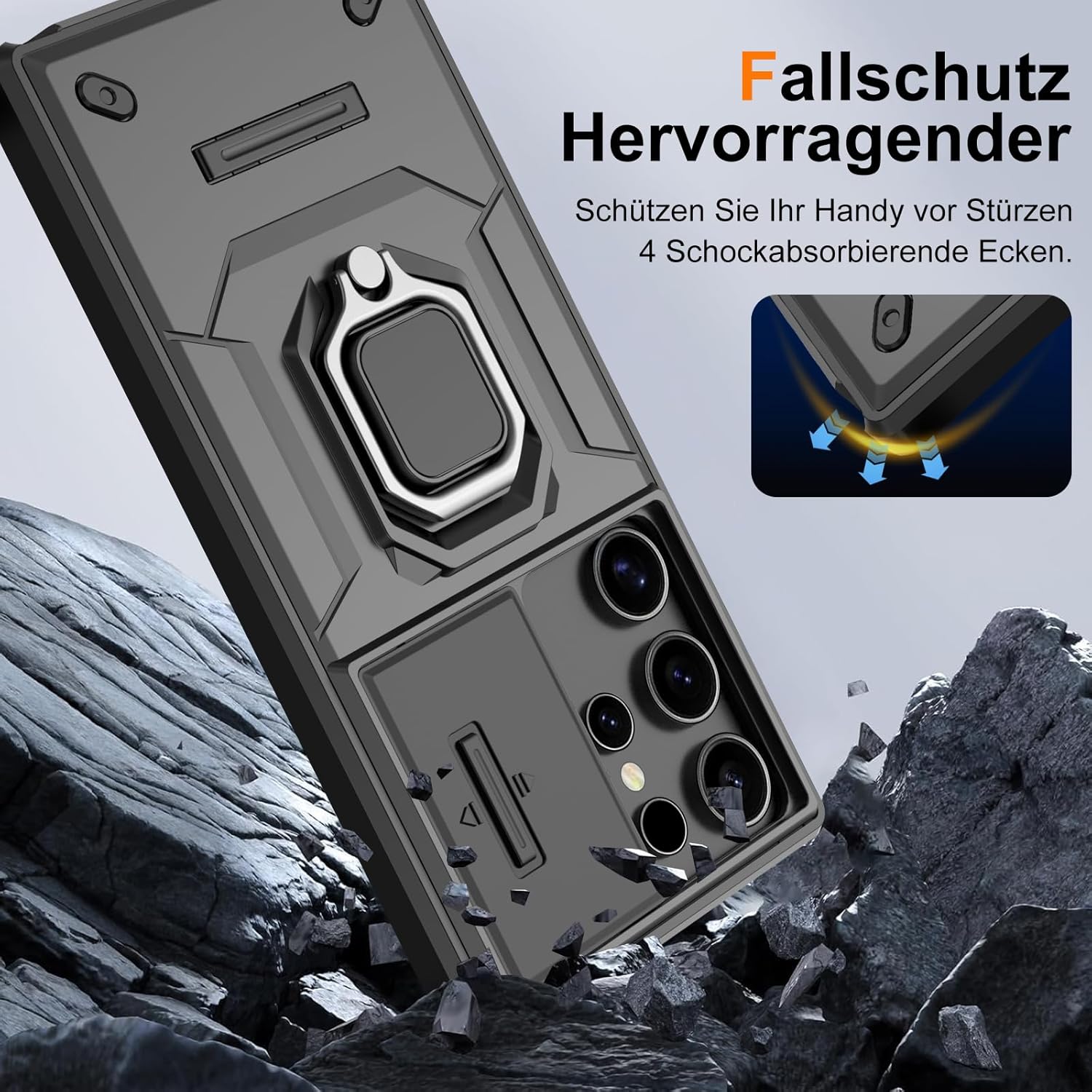 Detalle de Vanki Hülle für Samsung Galaxy S24 Ultra – Kameraschutz, schiebbarer Objektivschutz, 360° Drehständer