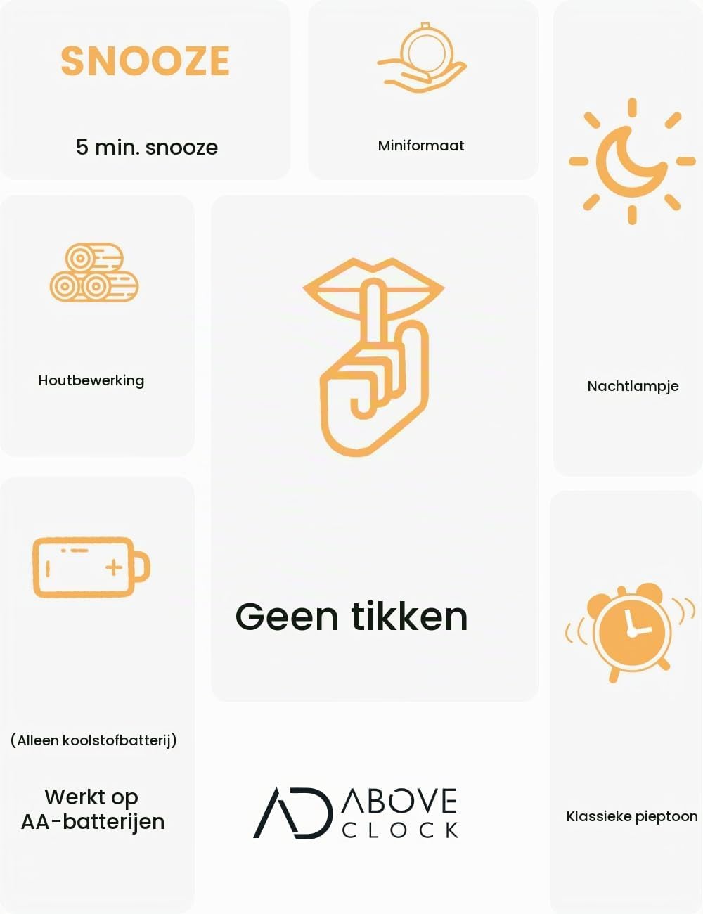 Detalle de aboveClock S01-A analoge houten wekker met sluimerfunctie en nachtlicht