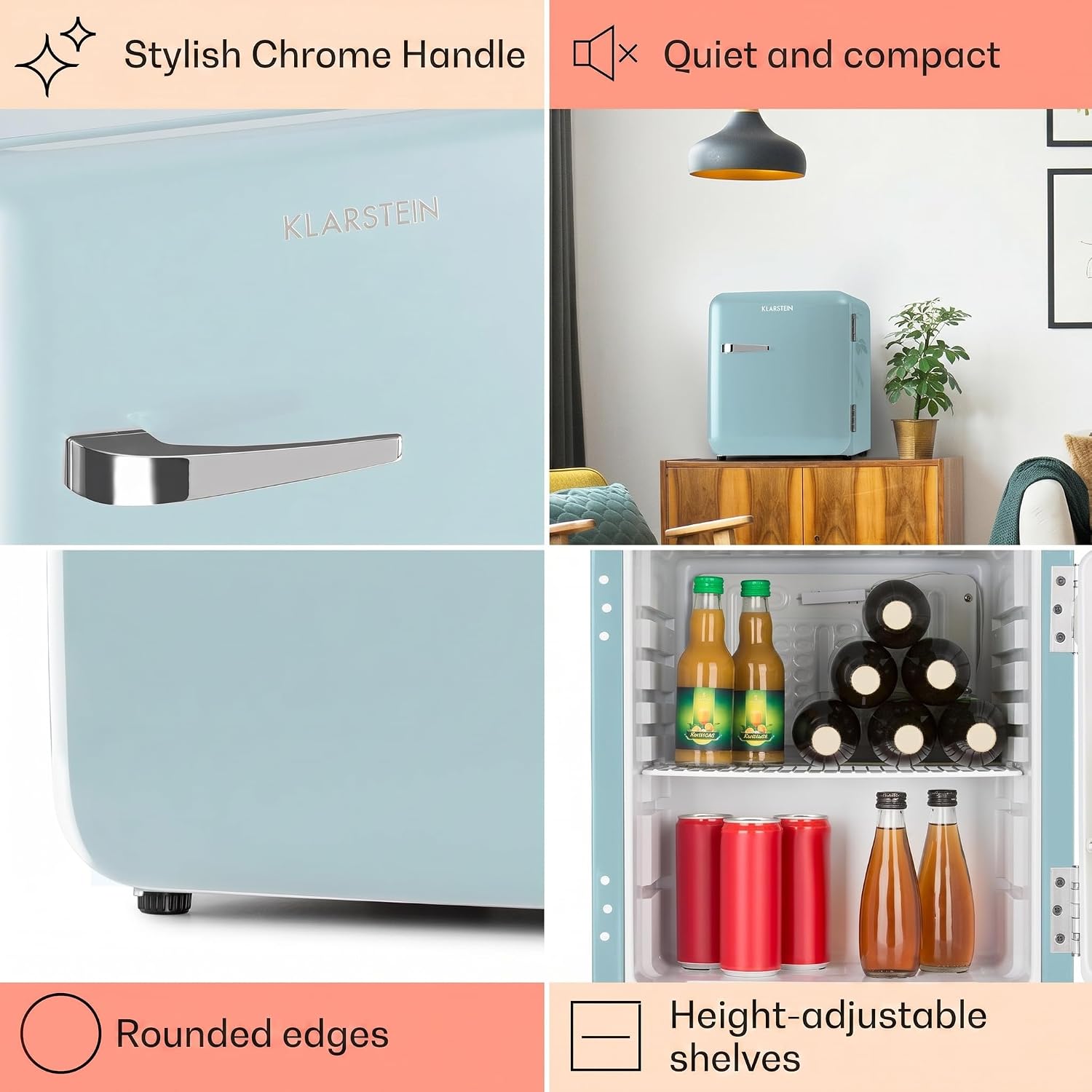 Thumbnail 4 de Klarstein Audrey 48 Mini Fridge, 48L Retro Design with Adjustable Shelves