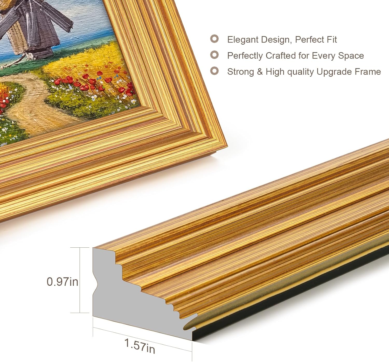 Detalle 2 de GULETHUN 24x24 Gold Picture Frame, Square Polystyrene with Plexiglass Front