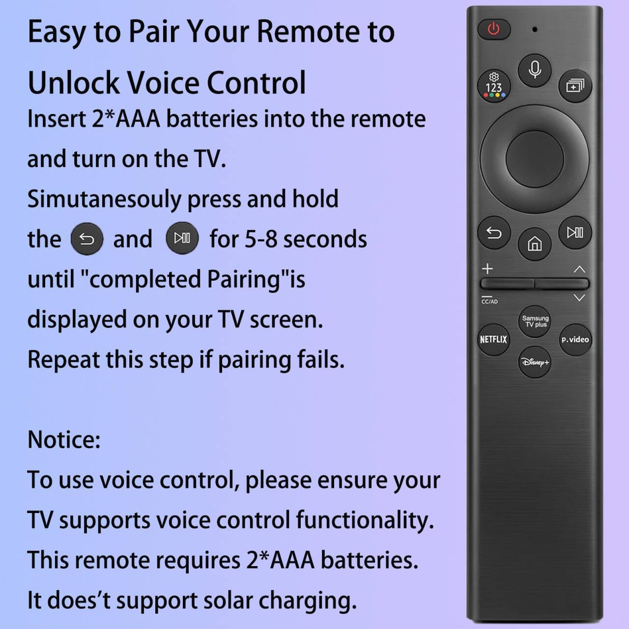 Thumbnail 2 de Universal Voice Remote Control Replacement for Samsung Smart TVs (2019–2025 Frame/Crystal/UHD/QLED/Neo QLED)