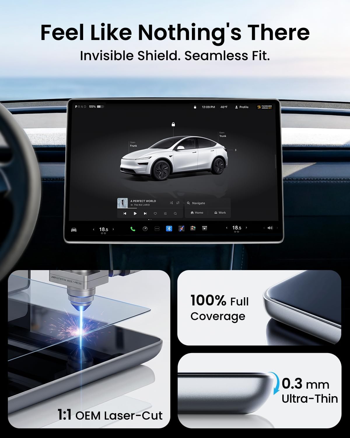 Thumbnail 3 de REEVAA 2026 Tesla Model Y Premium & Performance Screen Protector - 16" Front & 8" Rear, Anti-Glare 9H Aerospace Glass