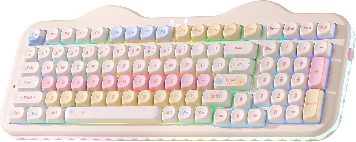 Detalle de YUNZII C98 Wireless Mechanical Keyboard with 99-Key Pad (Beige, Milk V2 Linear Switch)