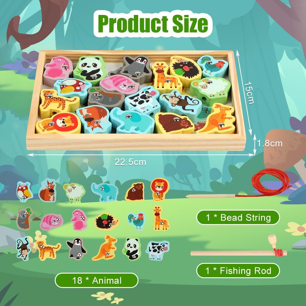 Thumbnail 1 de Vicloon Wooden Fishing Game (19 pcs) – magnetic fishing and bead stringing Montessori-style toy for kids 3+