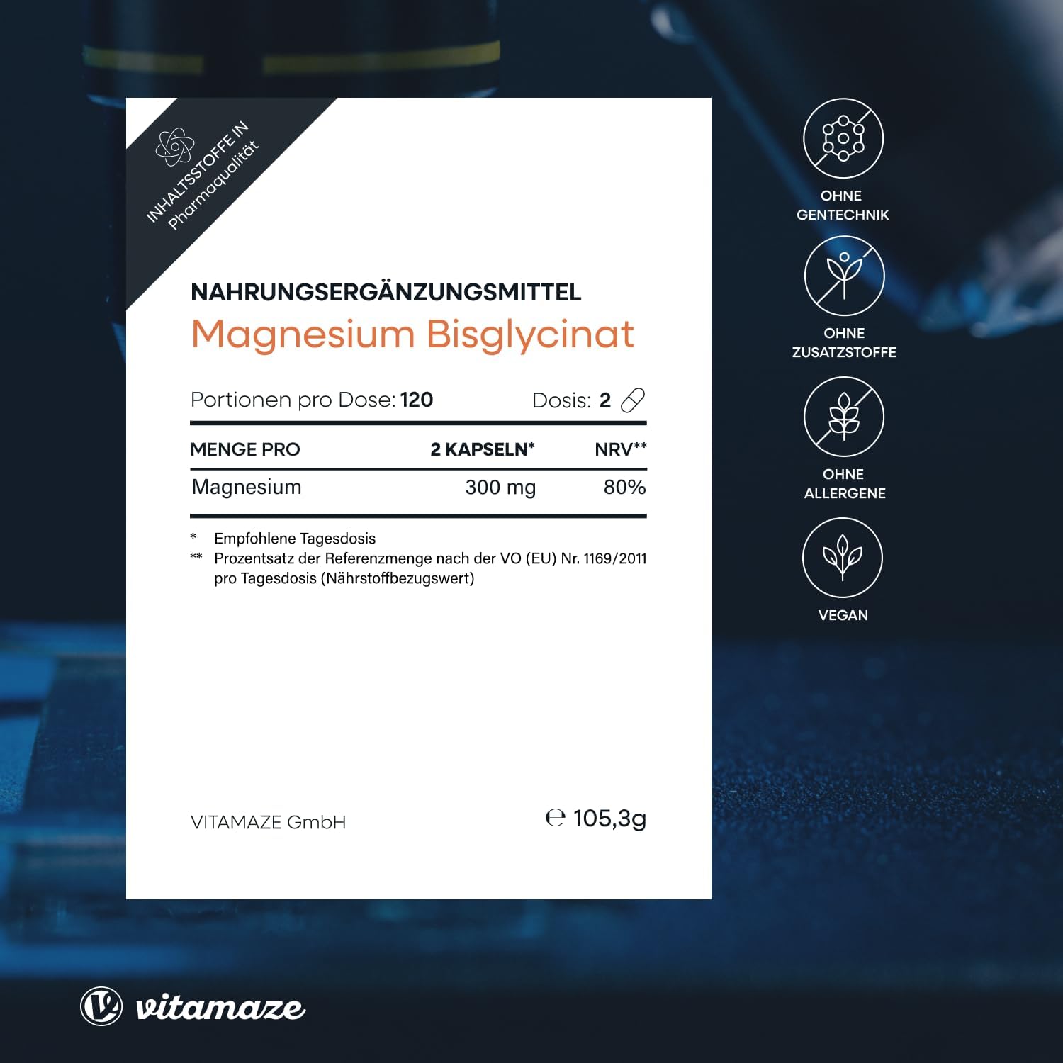 Thumbnail 4 de Magnesium Bisglycinat 120 Kapseln 300 mg elementares Magnesium pro Tag đź’Š