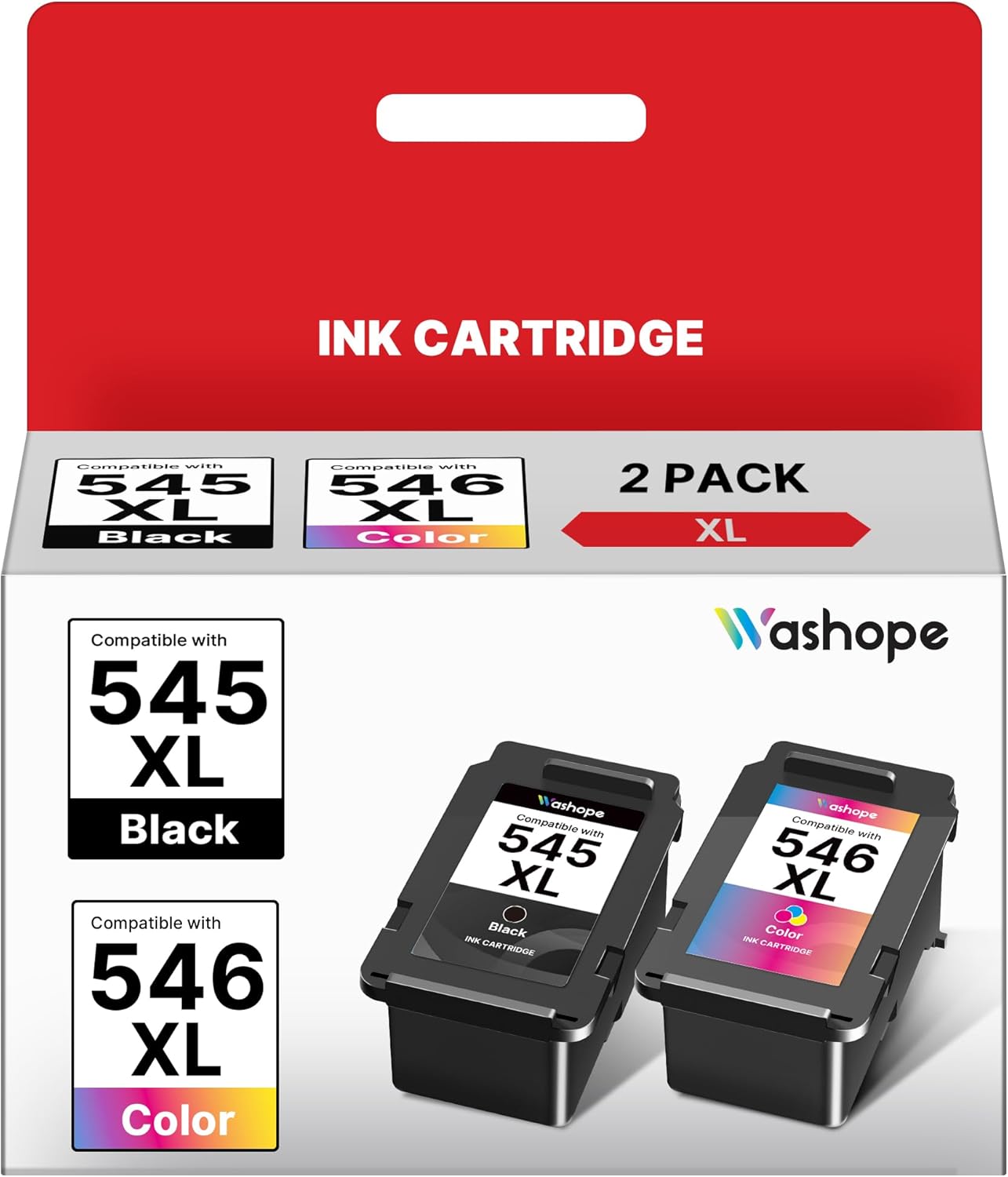 Detalle de Washope PG545XL CL546XL Multipack Patronen für Canon Pixma TS3350/TS3150/MX495 u. a. (Schwarz + Farbe, 2er Pack)