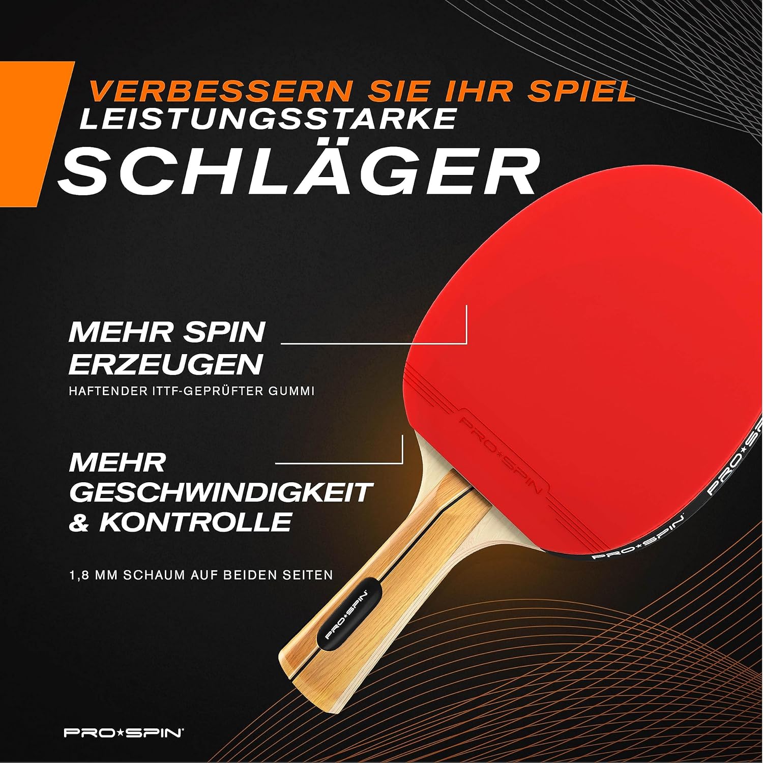Thumbnail 2 de PRO-SPIN Tischtennisschläger – Hochleistungs-Set mit 2 Schlägern, 3 Bällen und Tasche