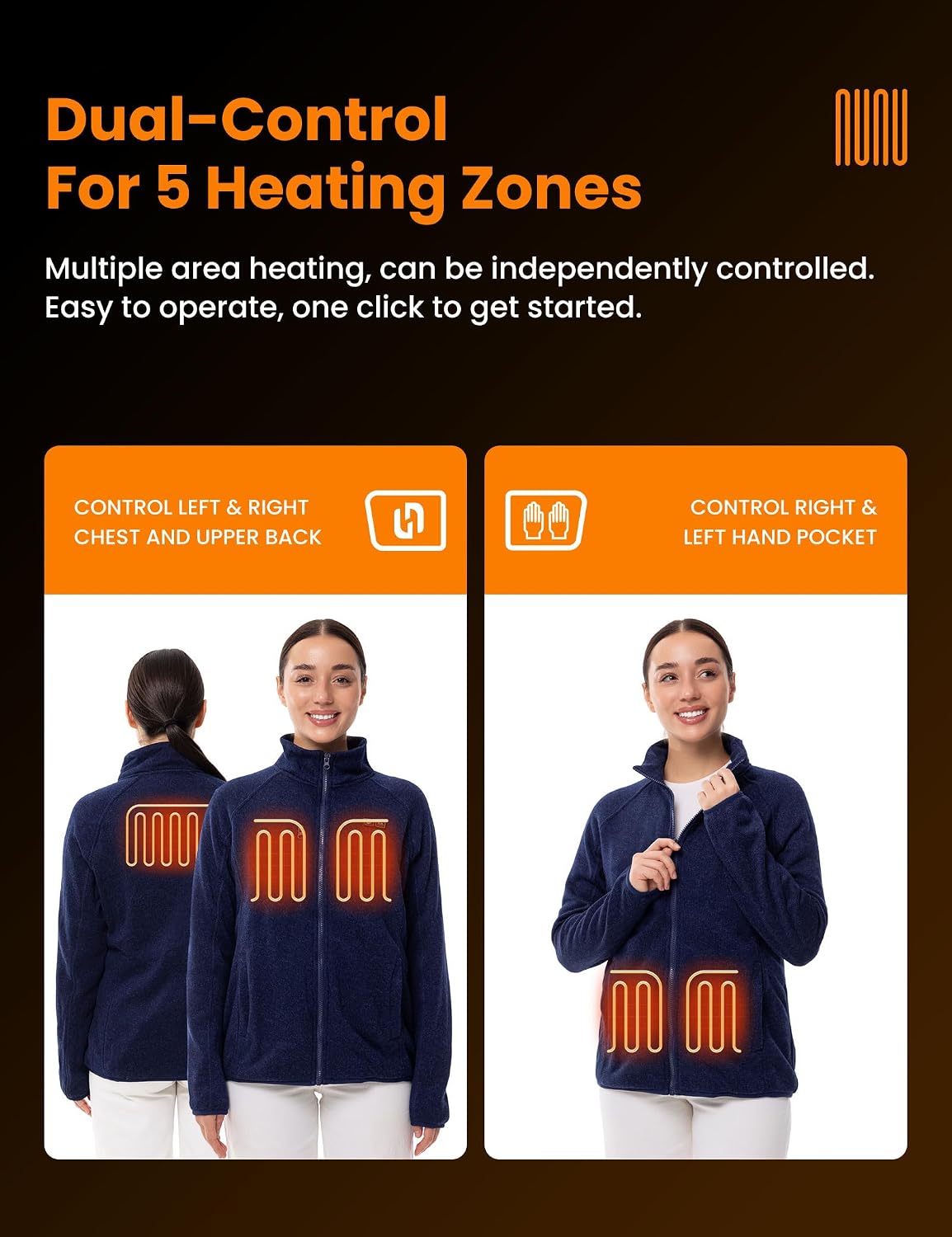 Detalle 2 de HENNCHEE Heated Fleece Jacket for Women, 12V 16,000mAh Power Bank, 5 Heating Zones