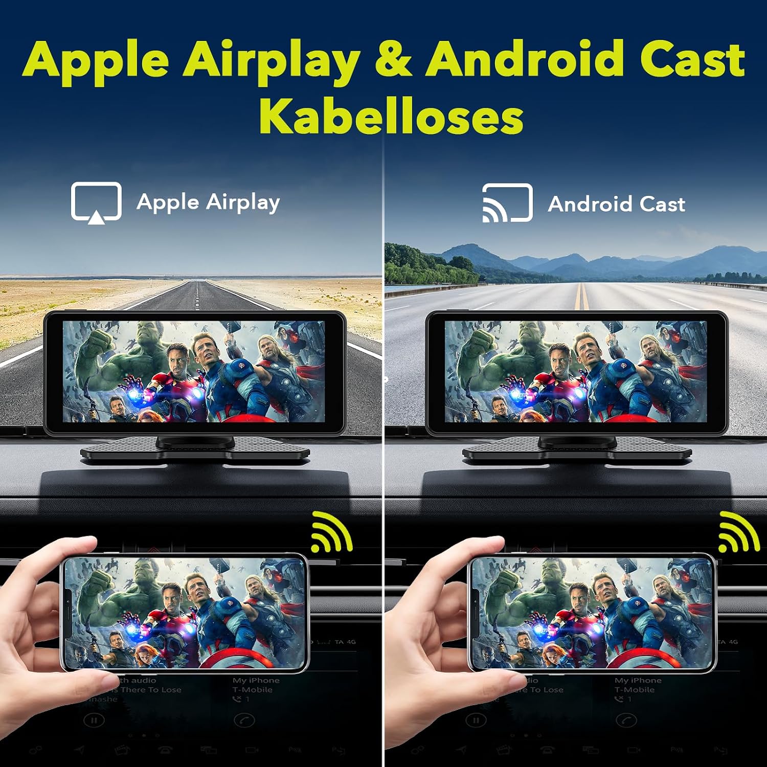 Detalle de LAMTTO Wireless Carplay Display mit Dashcam 2.5K – 6,86 Zoll | CarPlay & Android Auto, Tragbares Navi-Display
