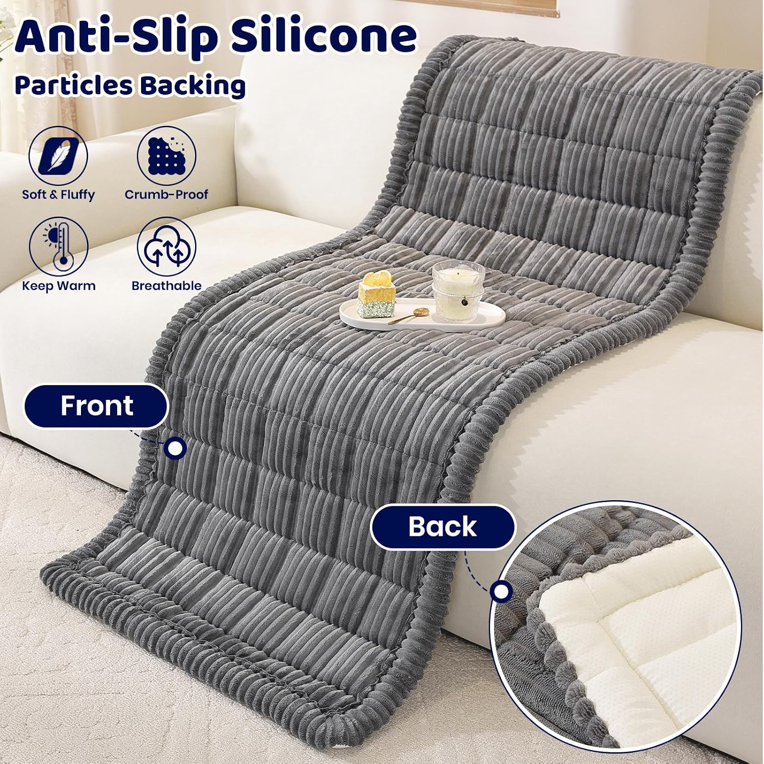 Thumbnail 3 de Royhom Housse de Couchage Épais pour Canapé et Coins – Protection anti-dérapante et douces textures (Gris, 70 x 210 cm)