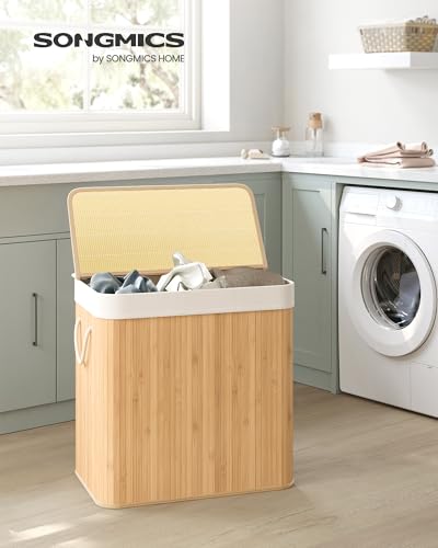 Detalle de SONGMICS Panier à Linge 150 L avec Couvercle et Bambou – Organisation pratique et naturelle