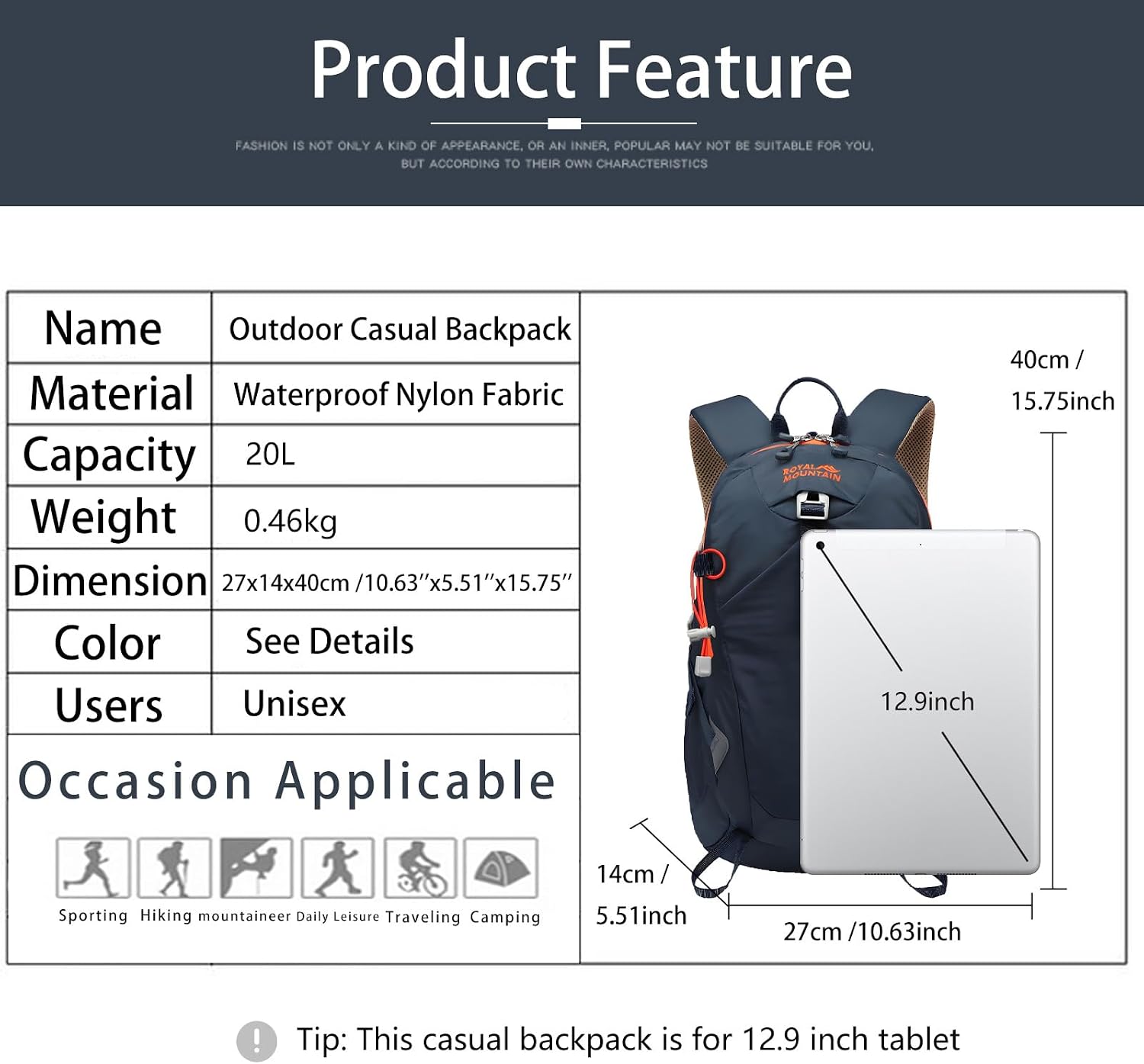 Thumbnail 1 de Lightweight 20L Hiking Backpack Navy Blue
