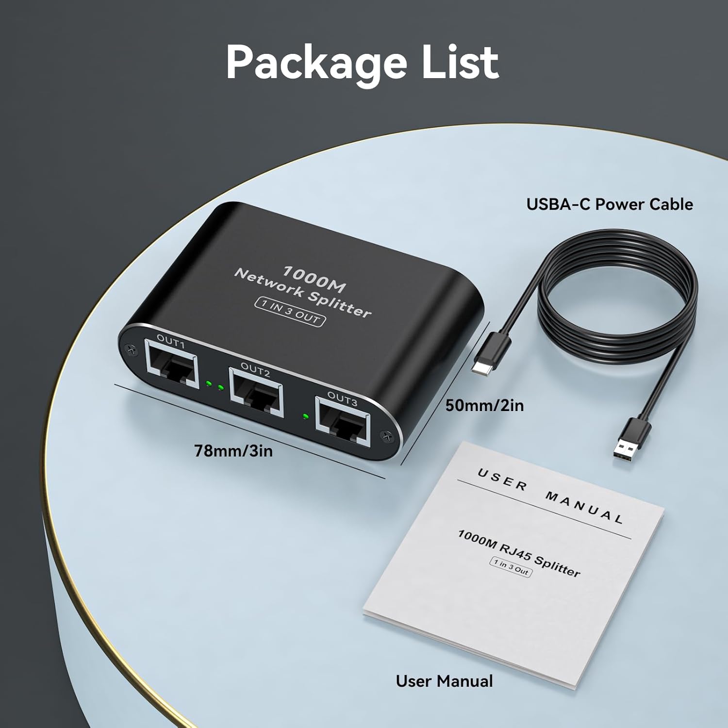 Thumbnail 6 de VPFET LAN-Switch 1 auf 3 (Gigabit, 3 Ports) mit USB-C-Netzkabel – RJ45 Ethernet-Verteiler