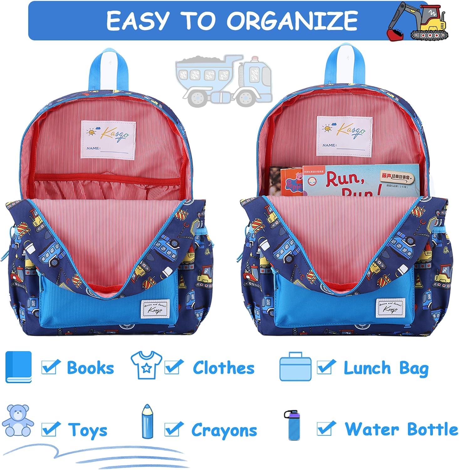 Detalle 2 de Kasgo Kids Backpack for Boys Girls (13L) – 29×12×38cm school bag with chest strap and water bottle holders