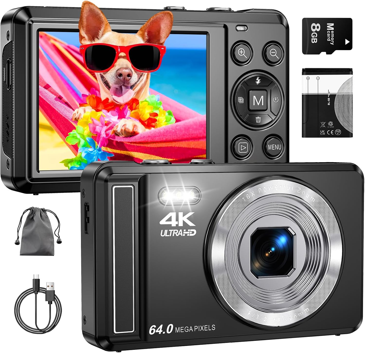 Detalle de 4K 64MP Digitalkamera mit Mikro-SD-Karte – Tragbar, Autofokus, 16x Digitalzoom