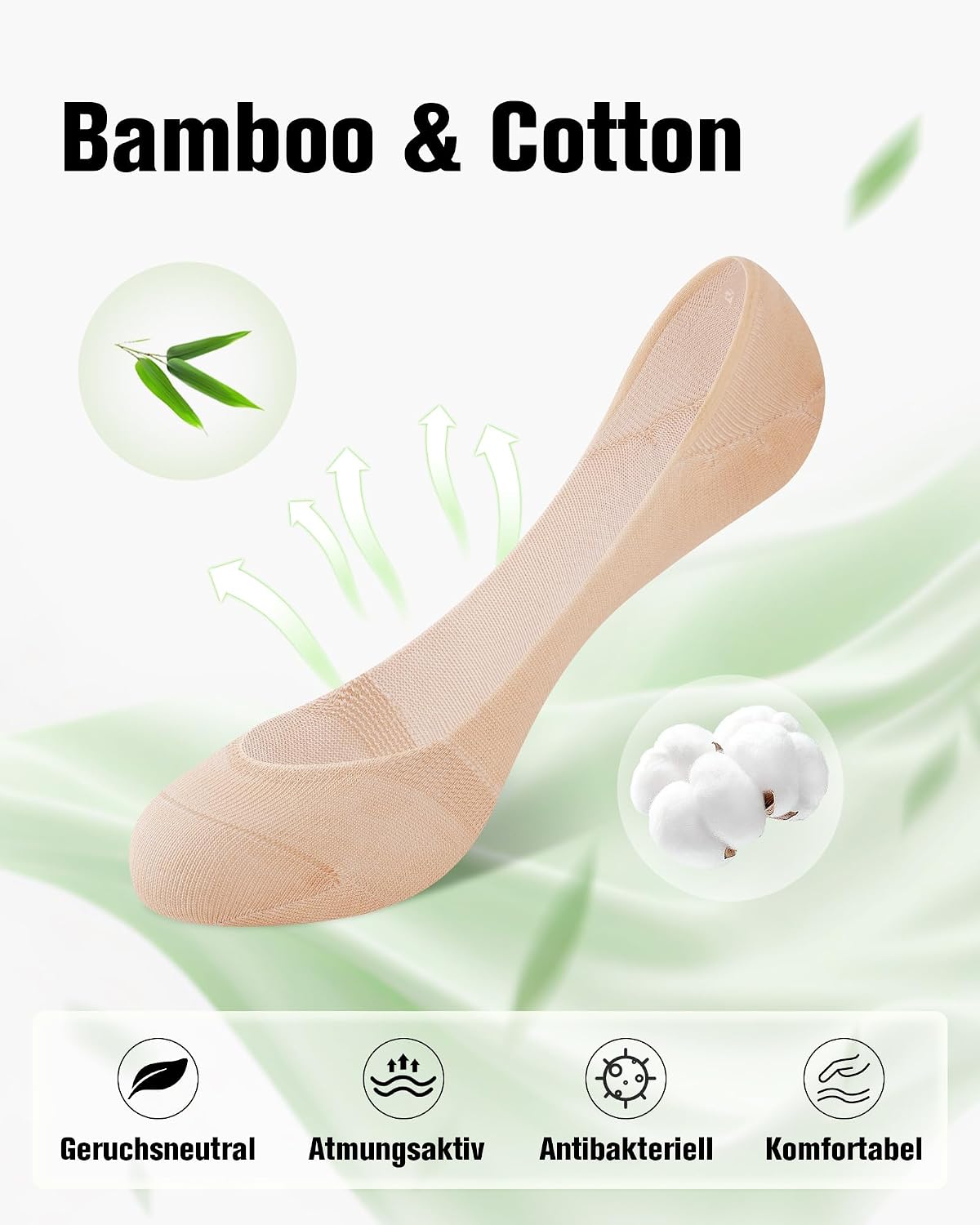 Detalle 2 de inaWarm Fantasmini Donna invisibili in bambù e cotone (8 paia) con antiscivolo in silicone