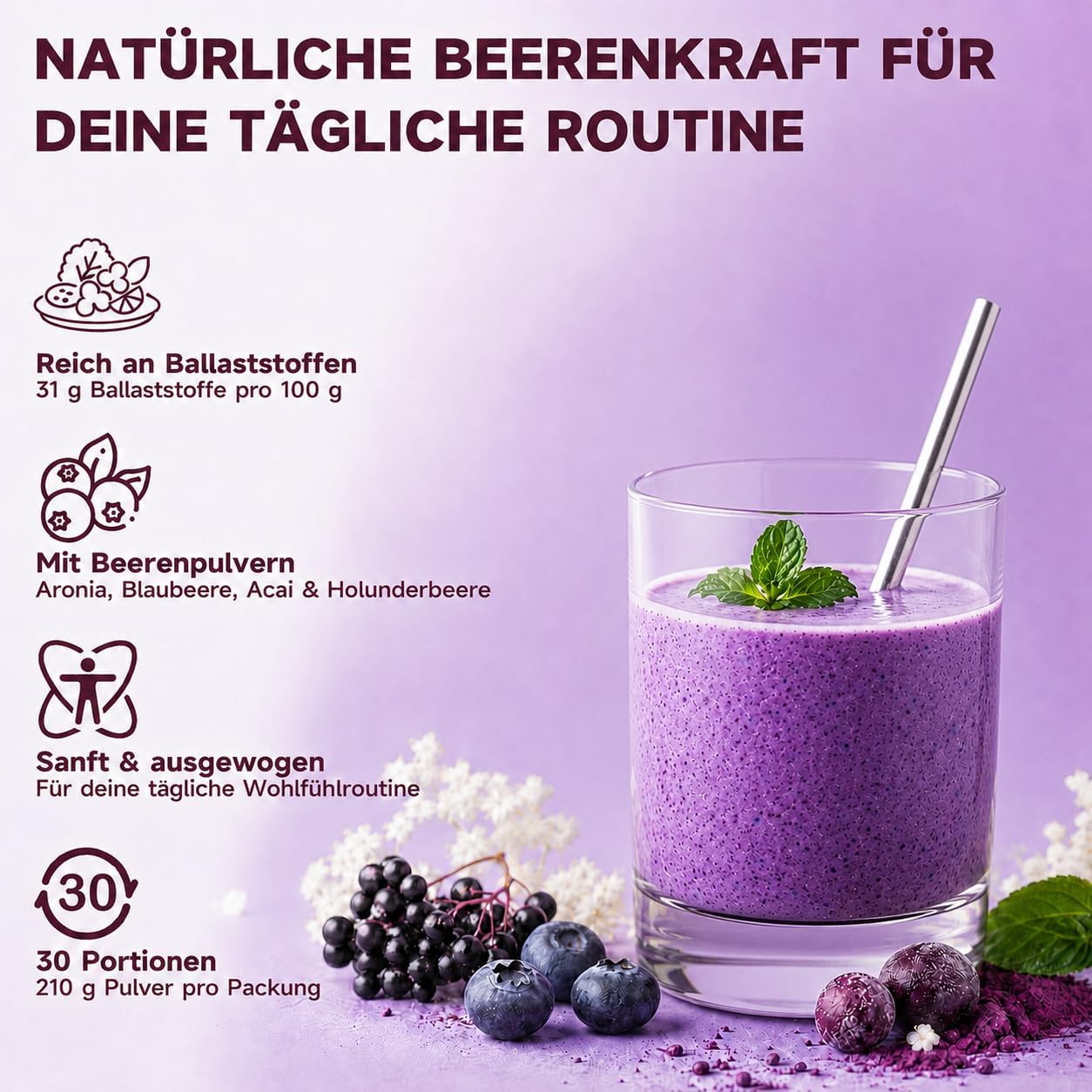 Thumbnail 2 de Lila Superfood Pulver 210 g – Lila Pflanzenpulver für Darmbalance, vegan & ballaststoffreich