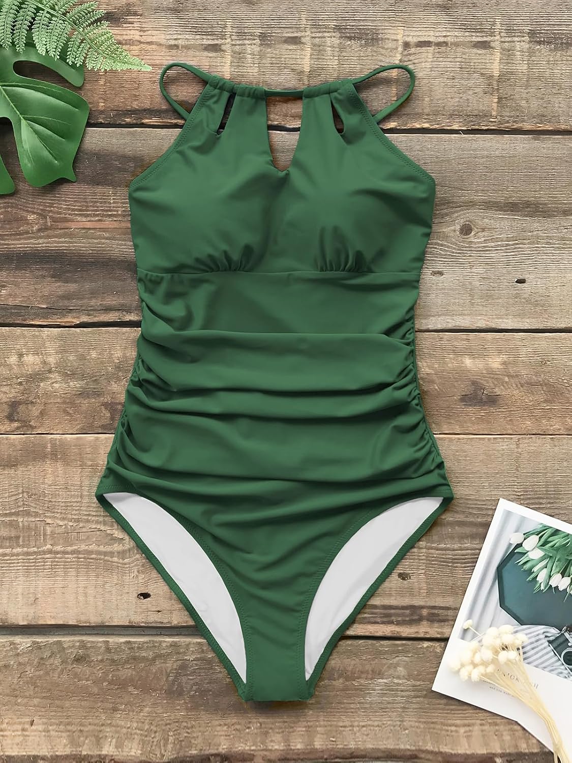 Thumbnail 3 de CUPSHE Damen Badeanzug mit Zierausschnitten und Raffung – Bauchweg High Neck, Einteiliges Bademode