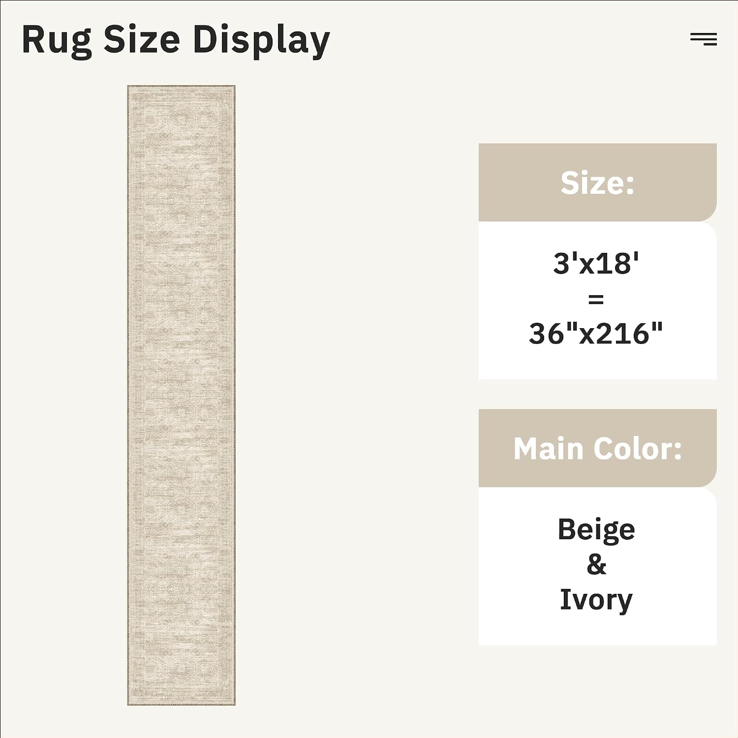 Detalle de Soalmost 3' x 18' Washable Runner Rug with Low Pile and Non-Slip TPR Backing