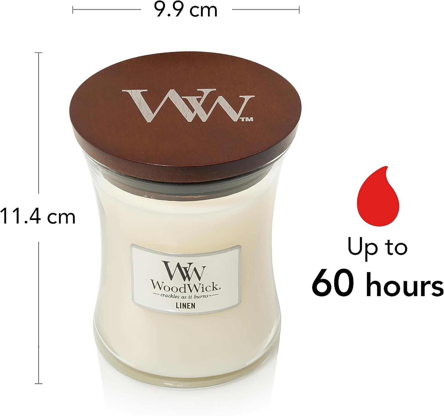 Detalle de WoodWick Bougie parfumée sablier moyen – Linge frais, mèche crépitante