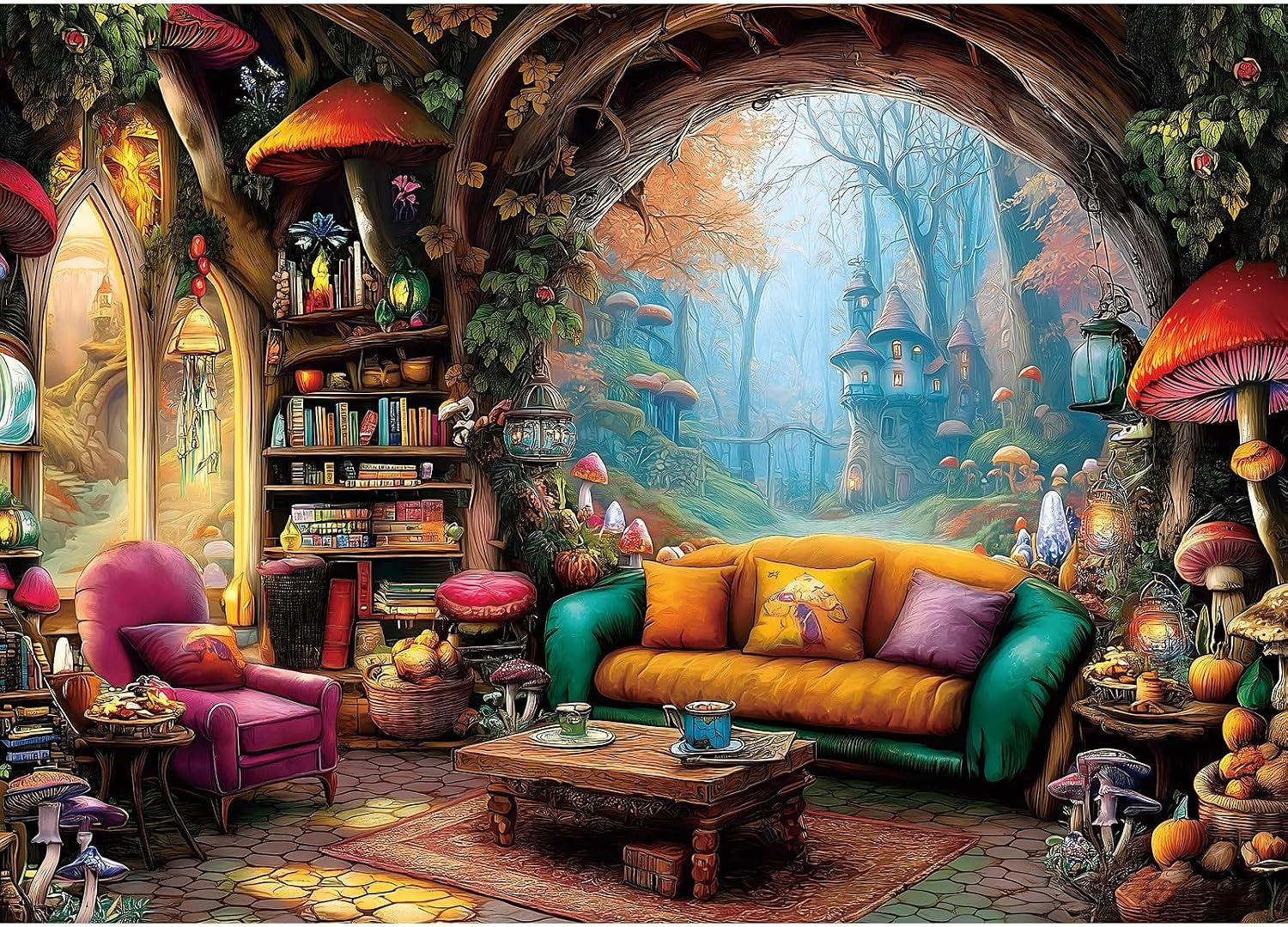 Detalle de Blueforest BFJIUJIU-00270 1,000-Piece Fantasy Mushroom Cottage Jigsaw Puzzle