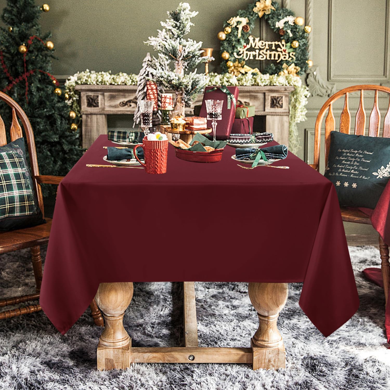 Detalle de sancua 54 x 54-Inch Burgundy Square Tablecloth, Washable Polyester