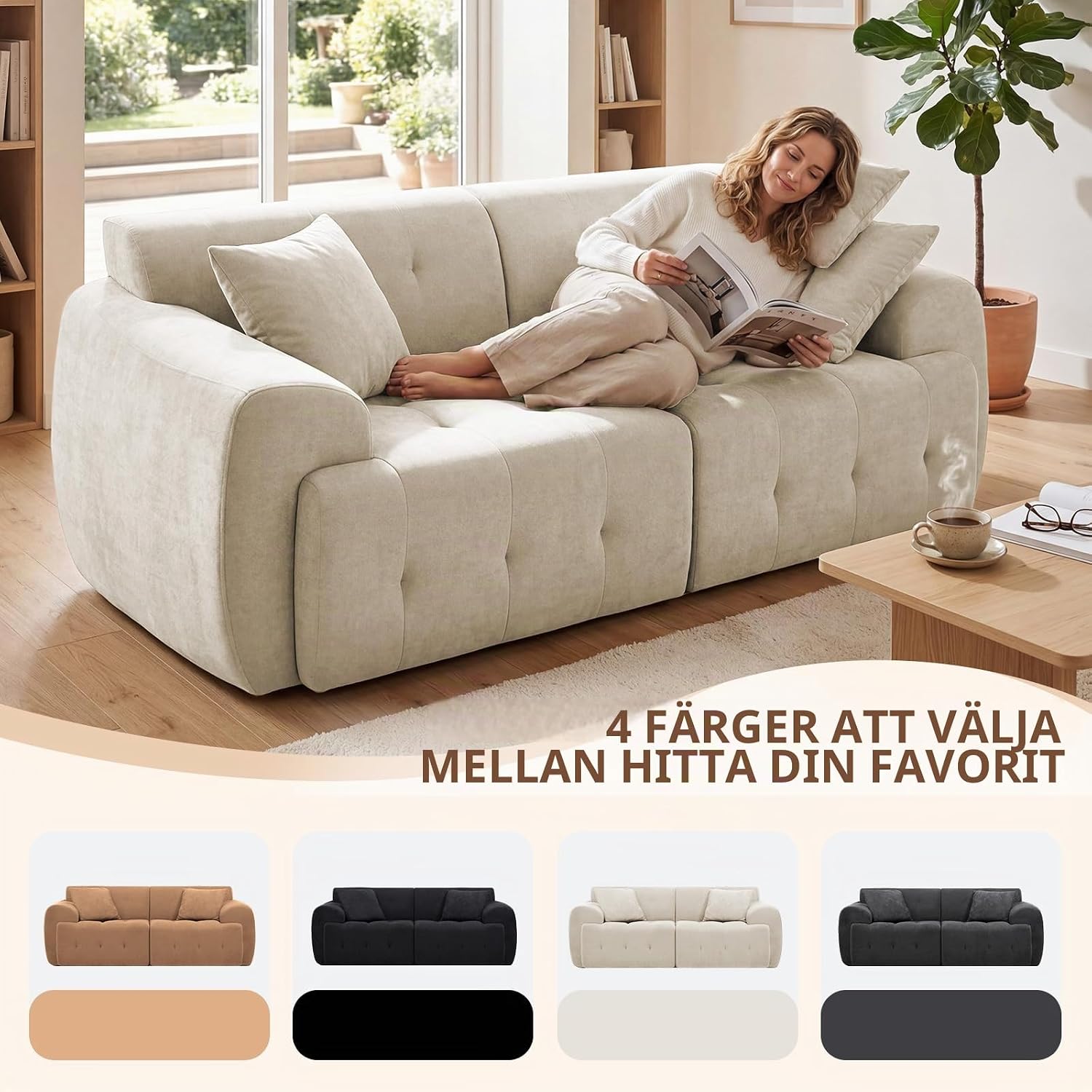 Detalle de COMHOMA B16 2-sitssoffa, beige golvsoffa 180 x 86 x 40 cm utan montering