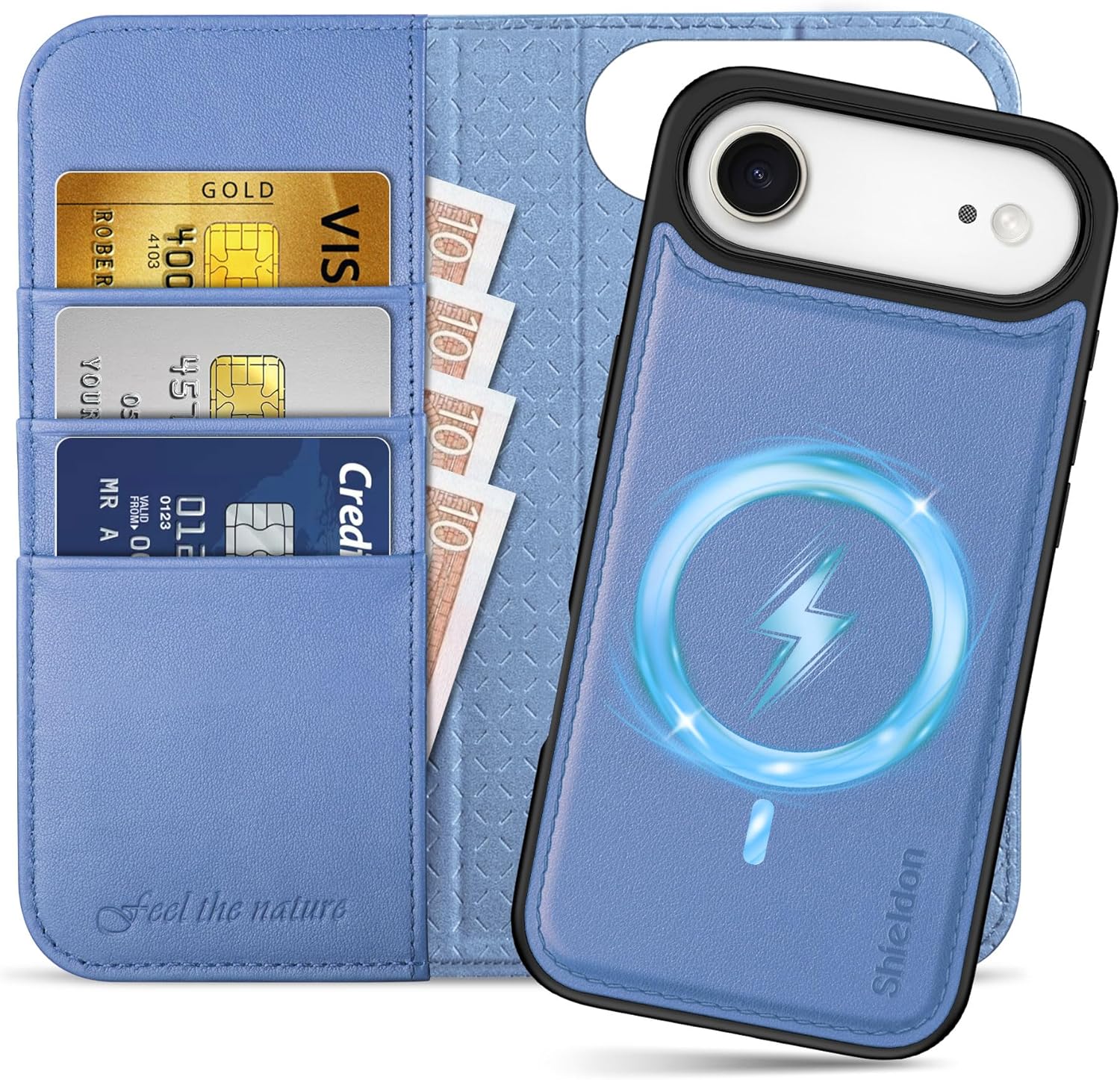 Detalle de SHIELDON Hülle für iPhone Air 6,5" 2025 – 2in1 Echtleder Hülle mit RFID-Blocker, Ständer und Magnetverschluss (Glyzinie Violett)