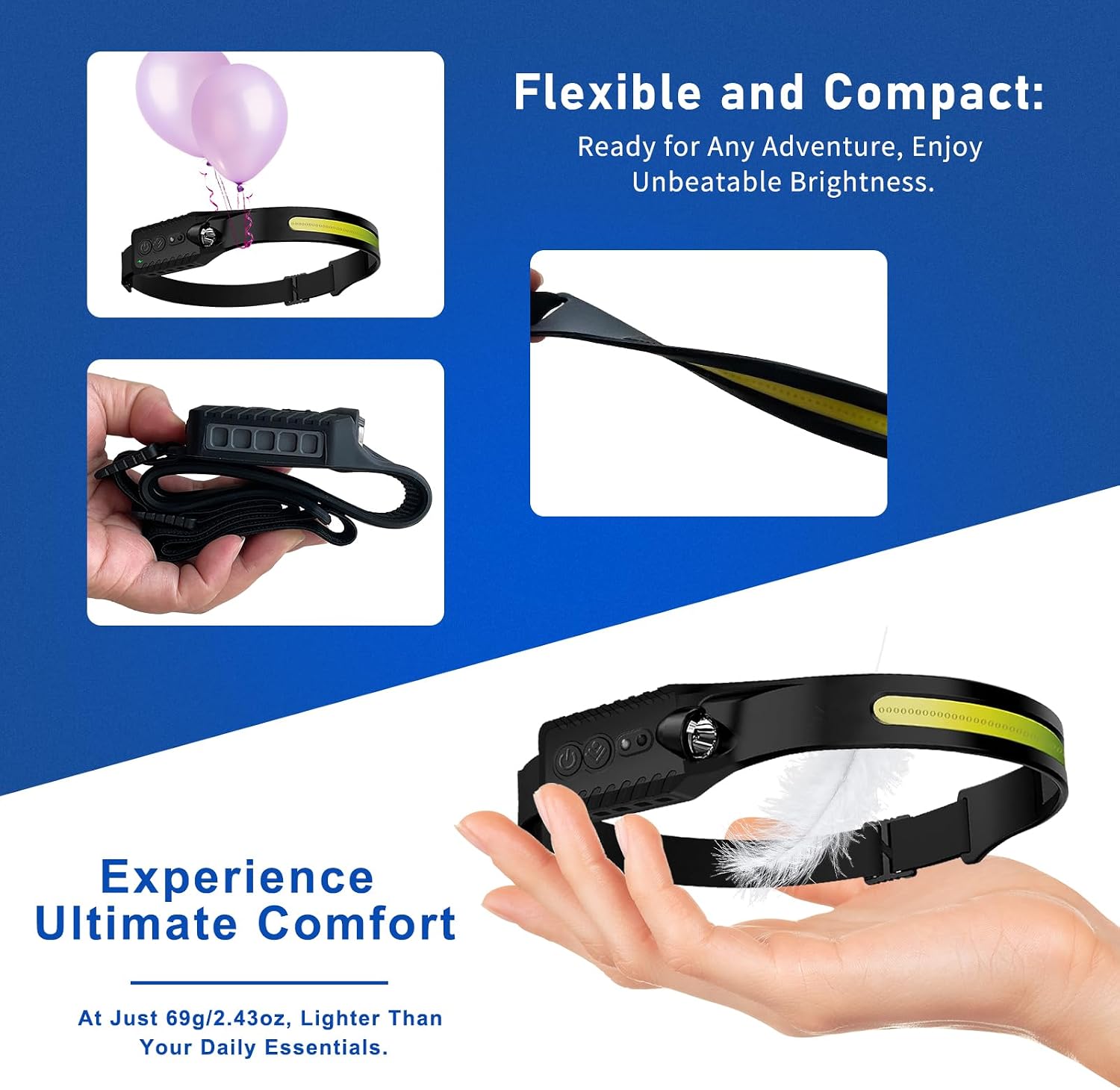 Detalle 2 de Rechargeable Head Torch 400 Lumen, 2 Pack ๐ฆ