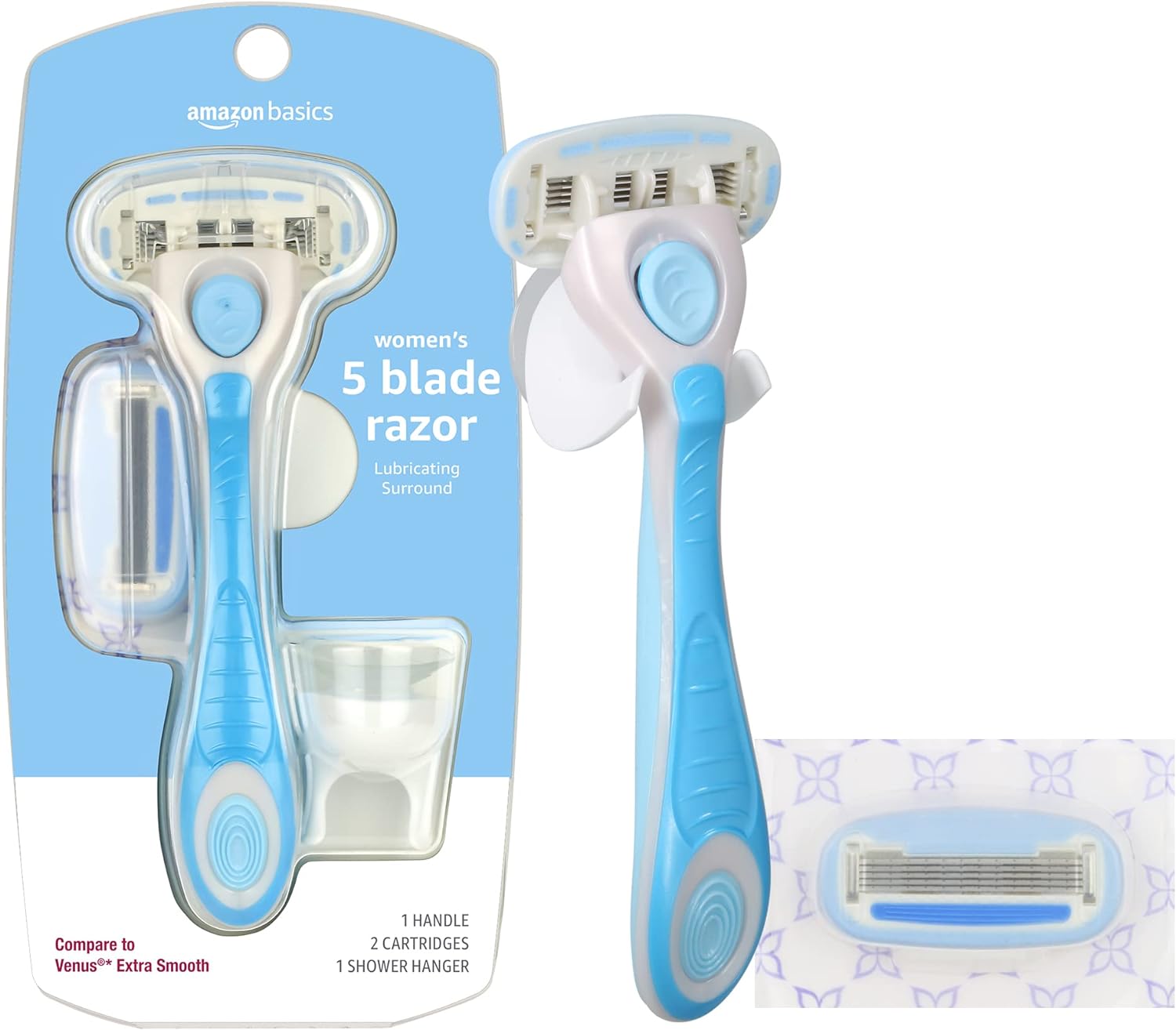 Thumbnail 6 de Amazon Basics 5-Blade Women’s Razor Handle Set (12 Refills + Shower Hanger) – Blue