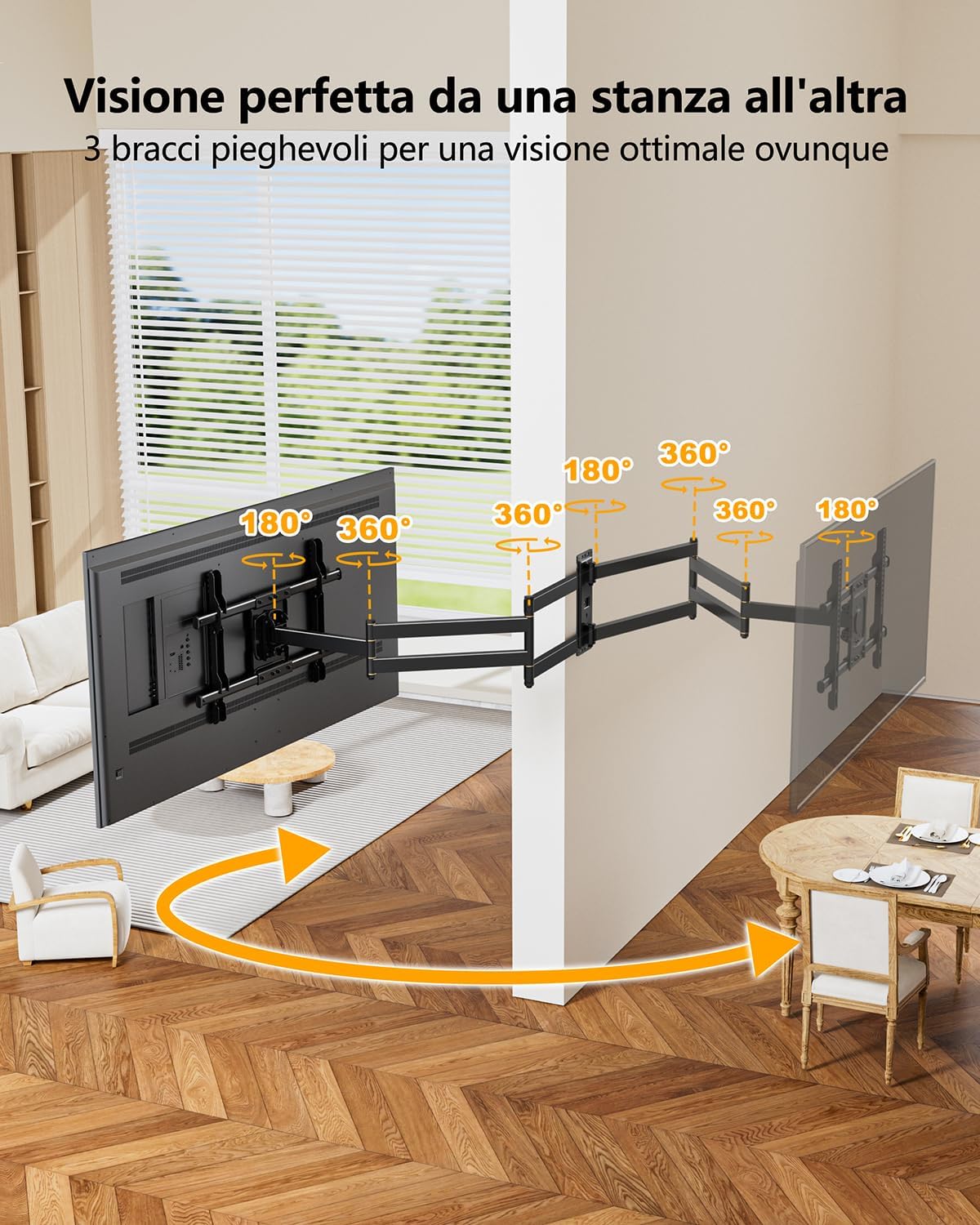 Thumbnail 2 de WHYFONE Supporto TV a parete con braccio extra lungo 1016 mm fino a 45 kg, girevole e inclinabile 37–75