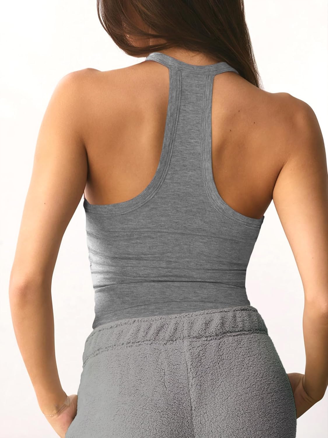 Thumbnail 1 de Jar of Love Women's Workout Tank Top with Built-in Shelf Bra — V-Neck Racerback Ribbed Cami