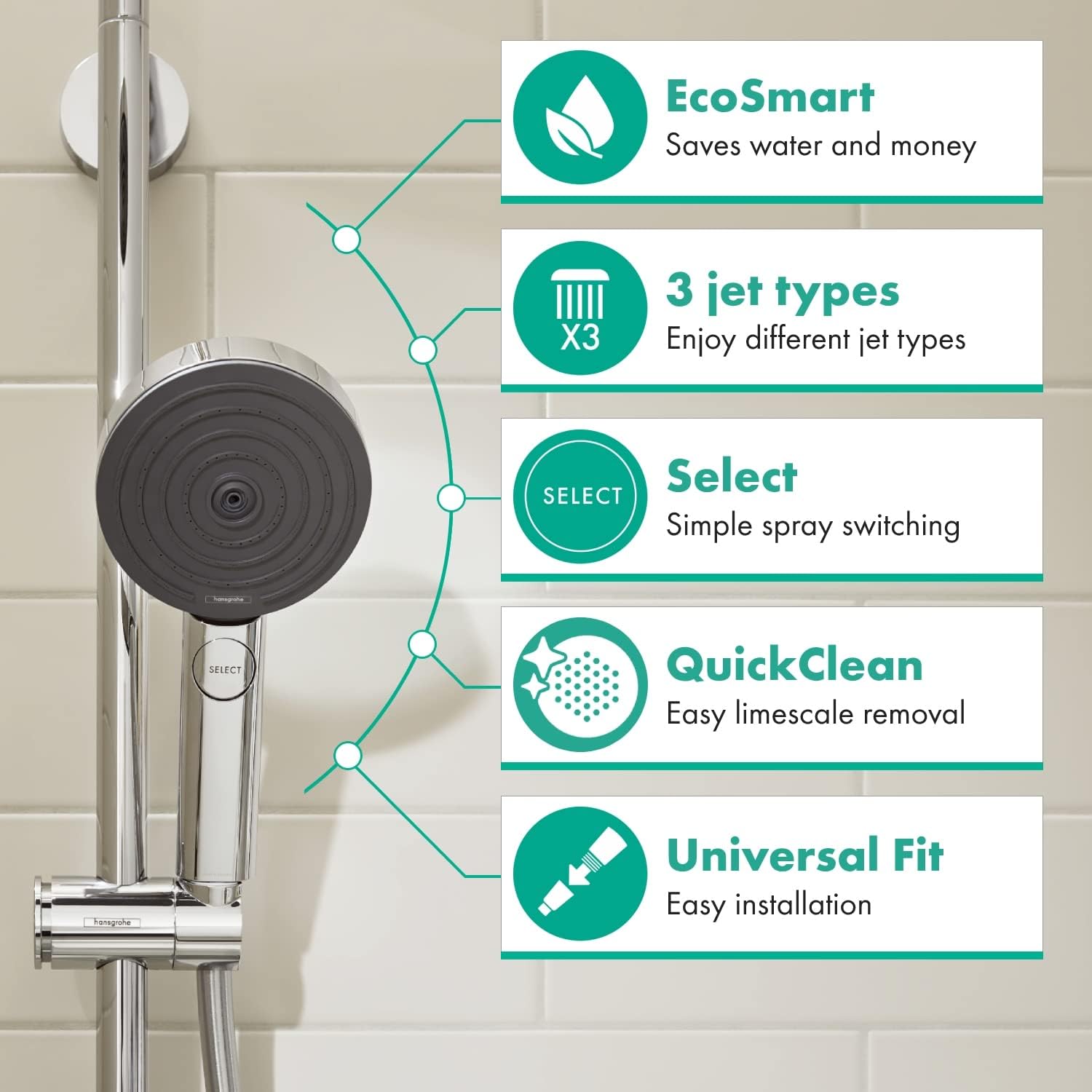 Thumbnail 2 de Hansgrohe Pulsify Select S — Pommeau de douche économe en eau, 3 jets, finition chromée