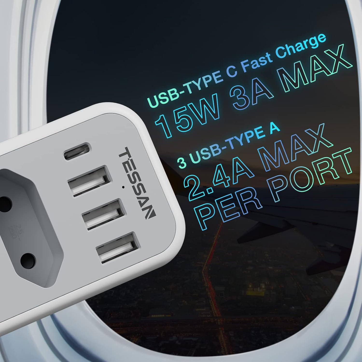 Detalle de TESSAN UK Adapter Typ G (England/Deutschland) mit 3× USB-A und 1× USB-C – Reiseadapter 6-in-1