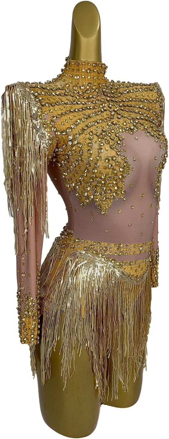 Detalle de LuuMingCM Sparkly Diamonds Sequins Bodysuit – Stylish Stage Wear for Women