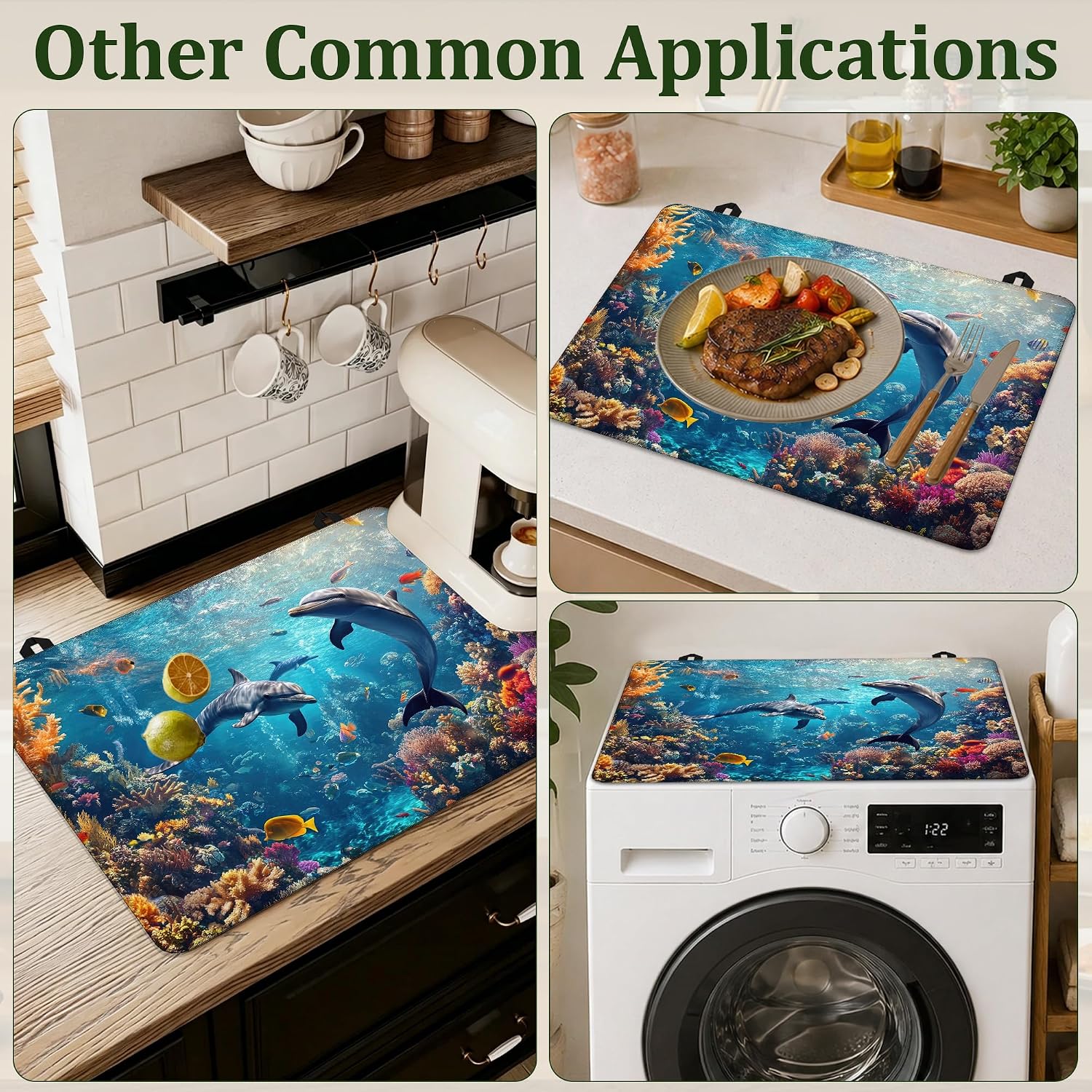 Thumbnail 6 de Qvvhorx QVV-SC-123 Dolphin Coral Reef Ocean Stove Top Cover, 28.5 x 20.5 in