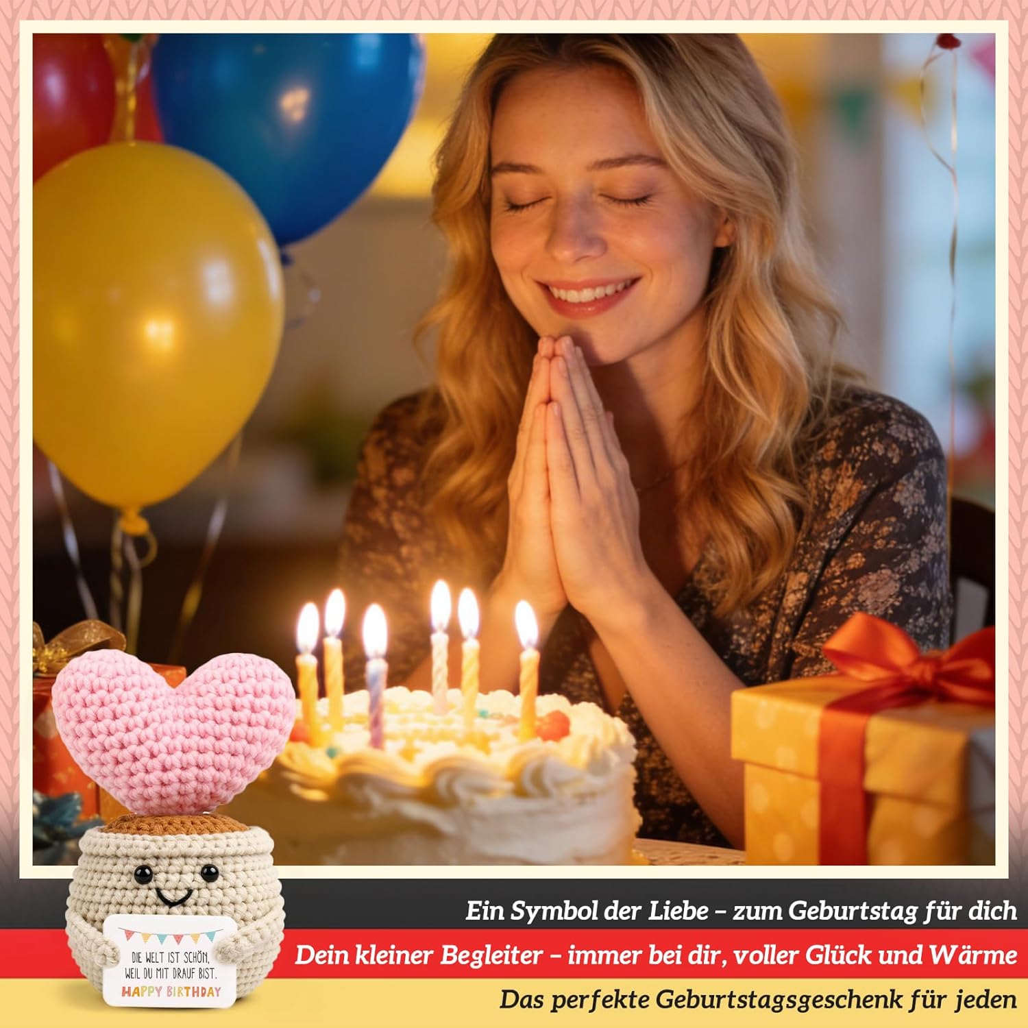 Detalle 2 de Giftota Gehäkeltes Herz – Pocket Hug als Geburtstagsgeschenk für Frauen