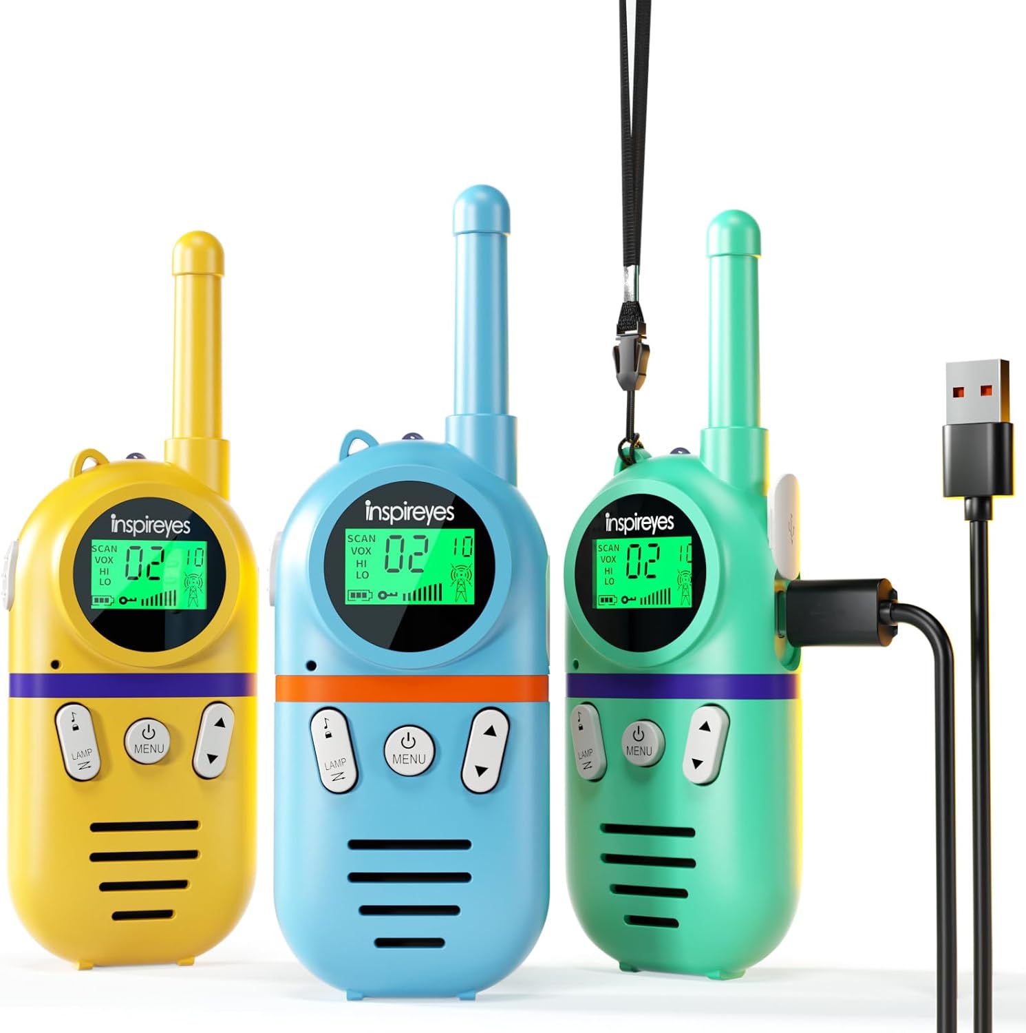 Detalle de Inspireyes Rechargeable Walkie Talkies for Kids (3-Pack) with Type C Charging, Long Range up to 48-Hour Battery