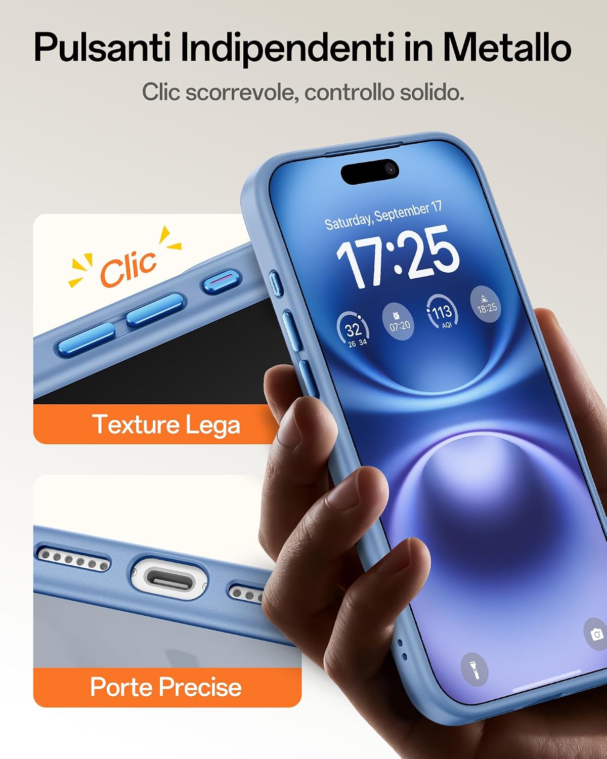 Detalle de UNBREAKcable Custodia Magnetica iPhone 16 6,1" Blu Chiaro — Protezione avanzata e MagSafe