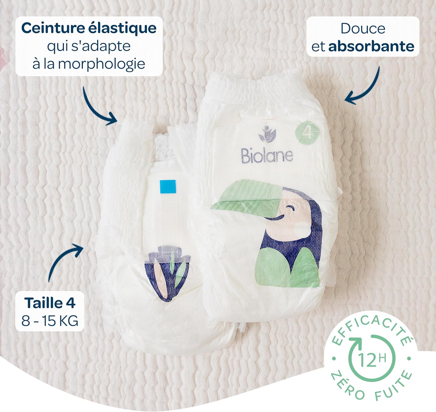 Detalle 2 de BIOLANE Taille 4 Pants zéro fuite 12h — 126 couches 👶