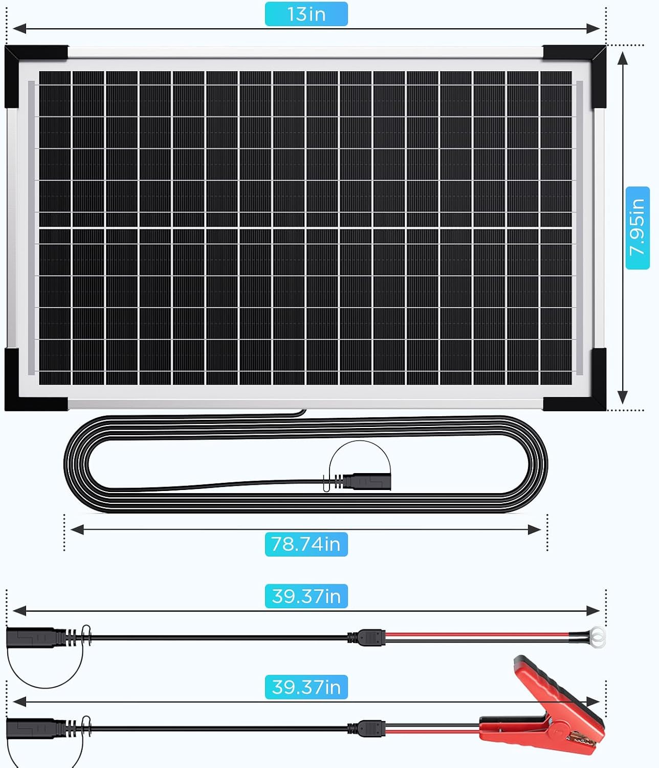 Thumbnail 6 de 15W Solar Battery Maintainer (2PCS 7.5W) Smart Controller IP68 for 12V Systems