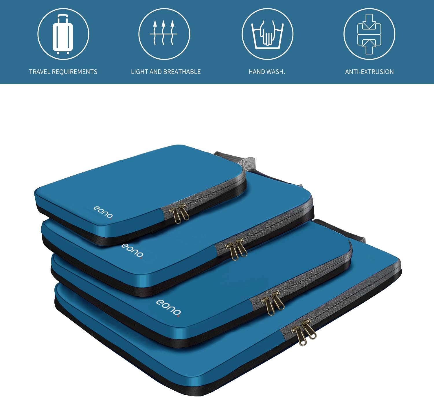 Thumbnail 2 de Eono by Amazon – Komprimierbare Packwürfel (4-teilig) dunkelblau | Gepäckorganiser für Tasche, Rucksack und Koffer