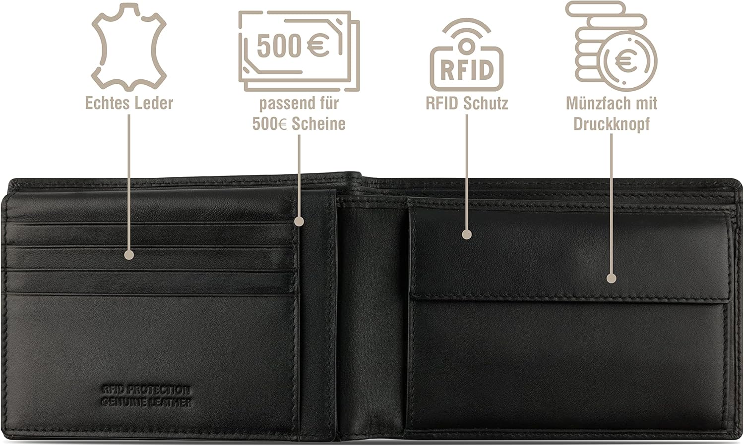 Thumbnail 3 de bugatti Super Slim portafoglio in vera pelle con protezione RFID, ultra sottile – Nero