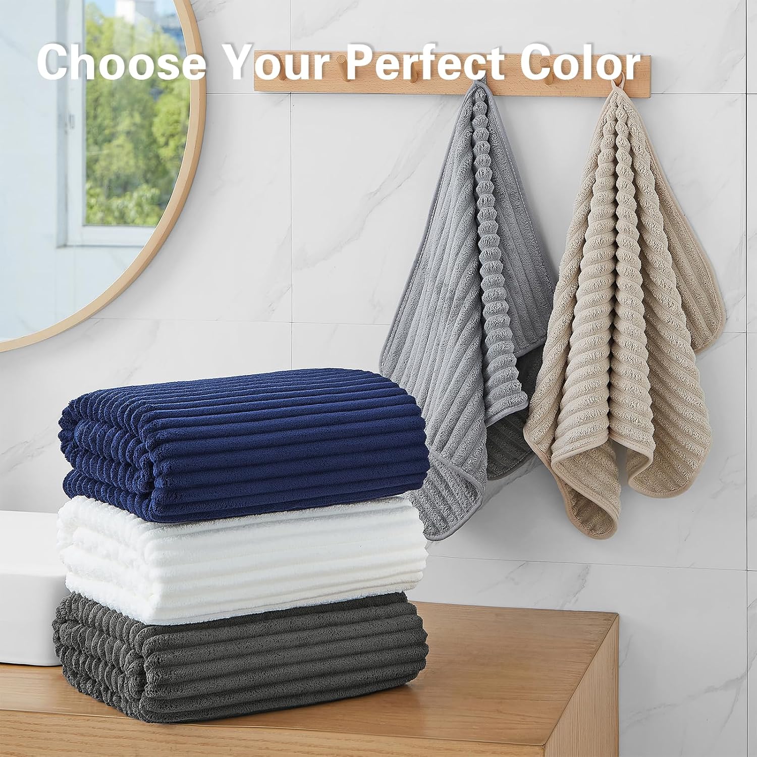 Thumbnail 6 de NALIVO 2-Piece 40" x 80" Microfiber Bath Sheets, Beige, Quick-Drying