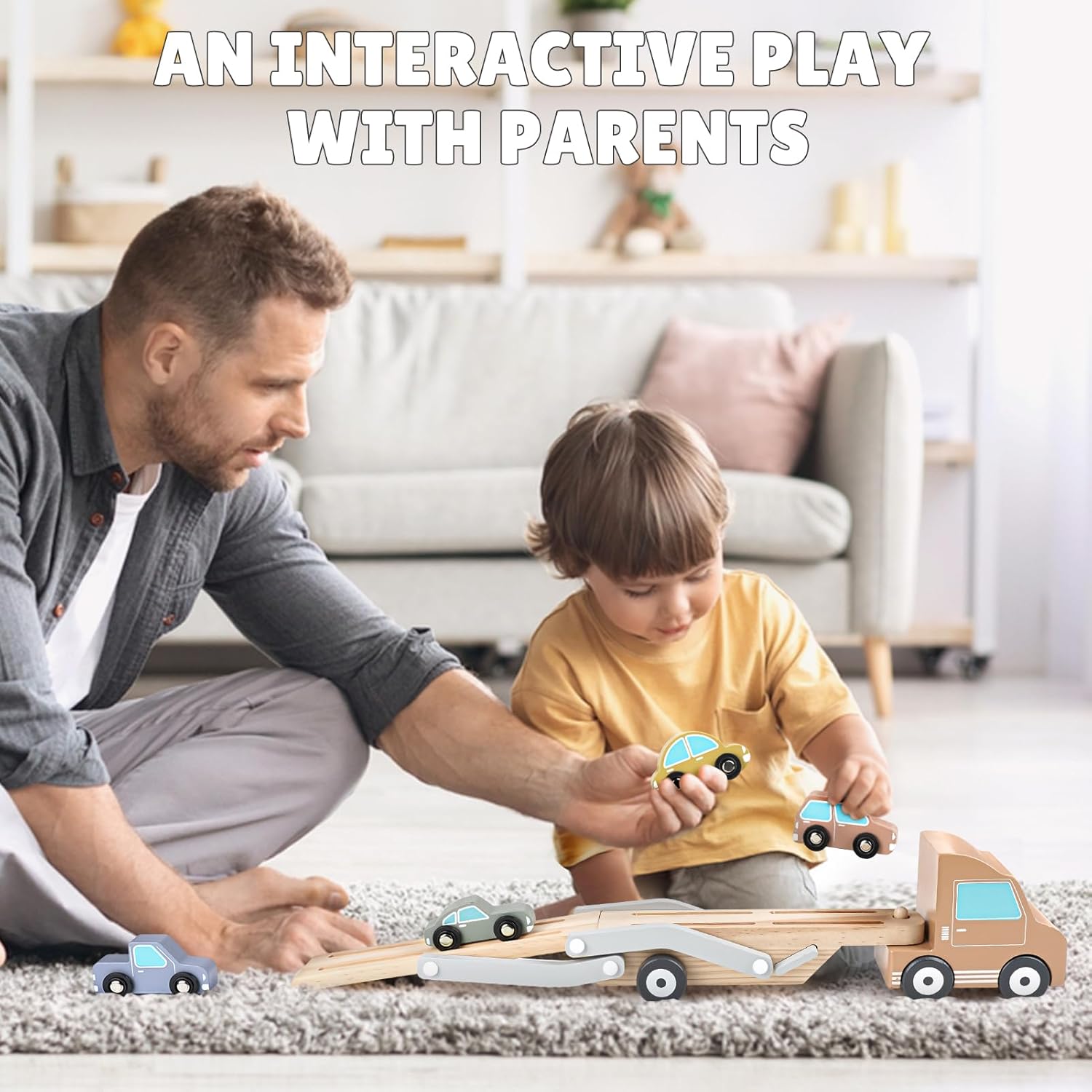 Thumbnail 5 de Wooden Toys Car Transporter Toy with 4 Cars – A durable wooden set for toddlers