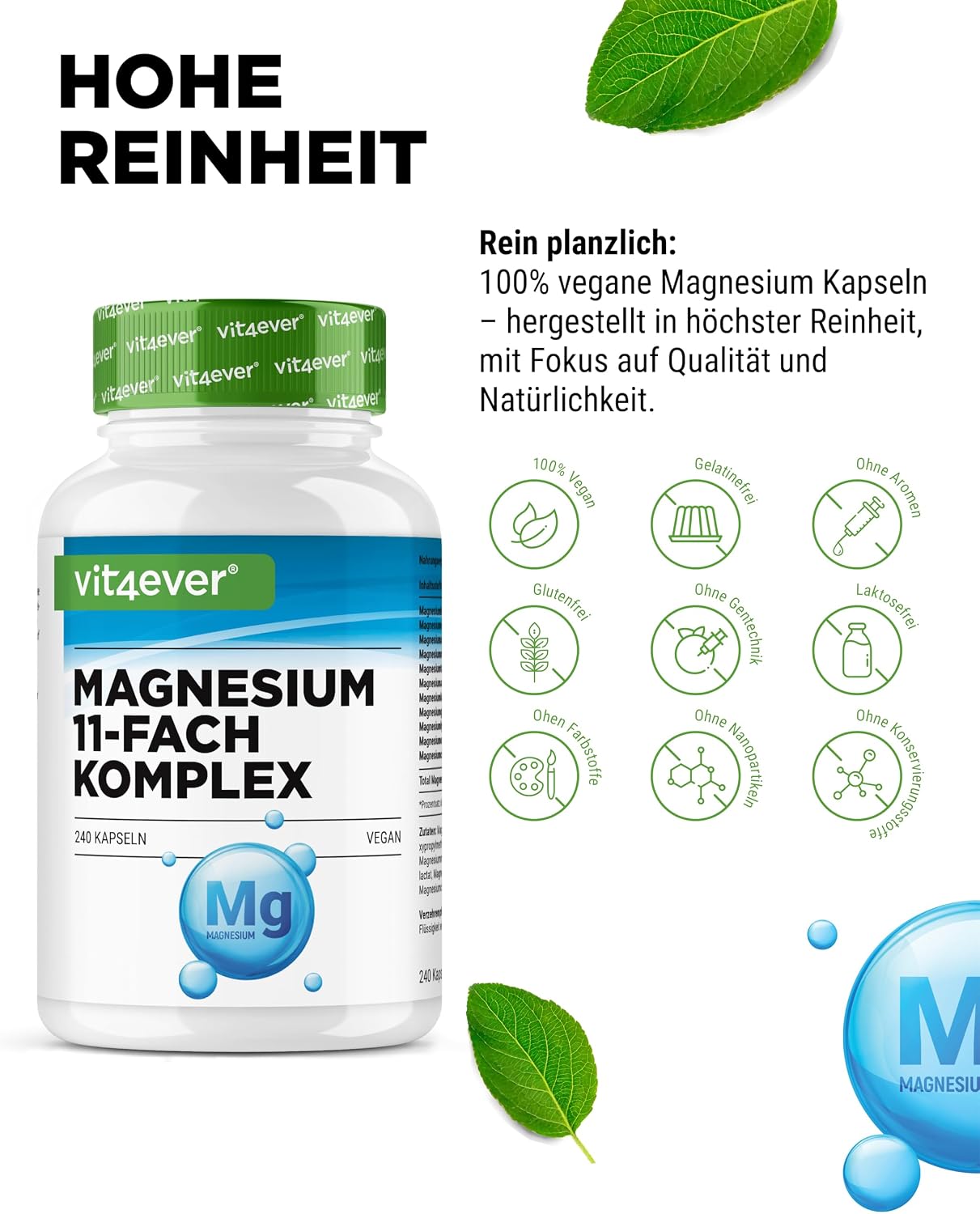 Thumbnail 4 de vit4ever Magnesium Komplex – 240 Kapseln mit 408 mg elementarem Magnesium täglich (vegan)