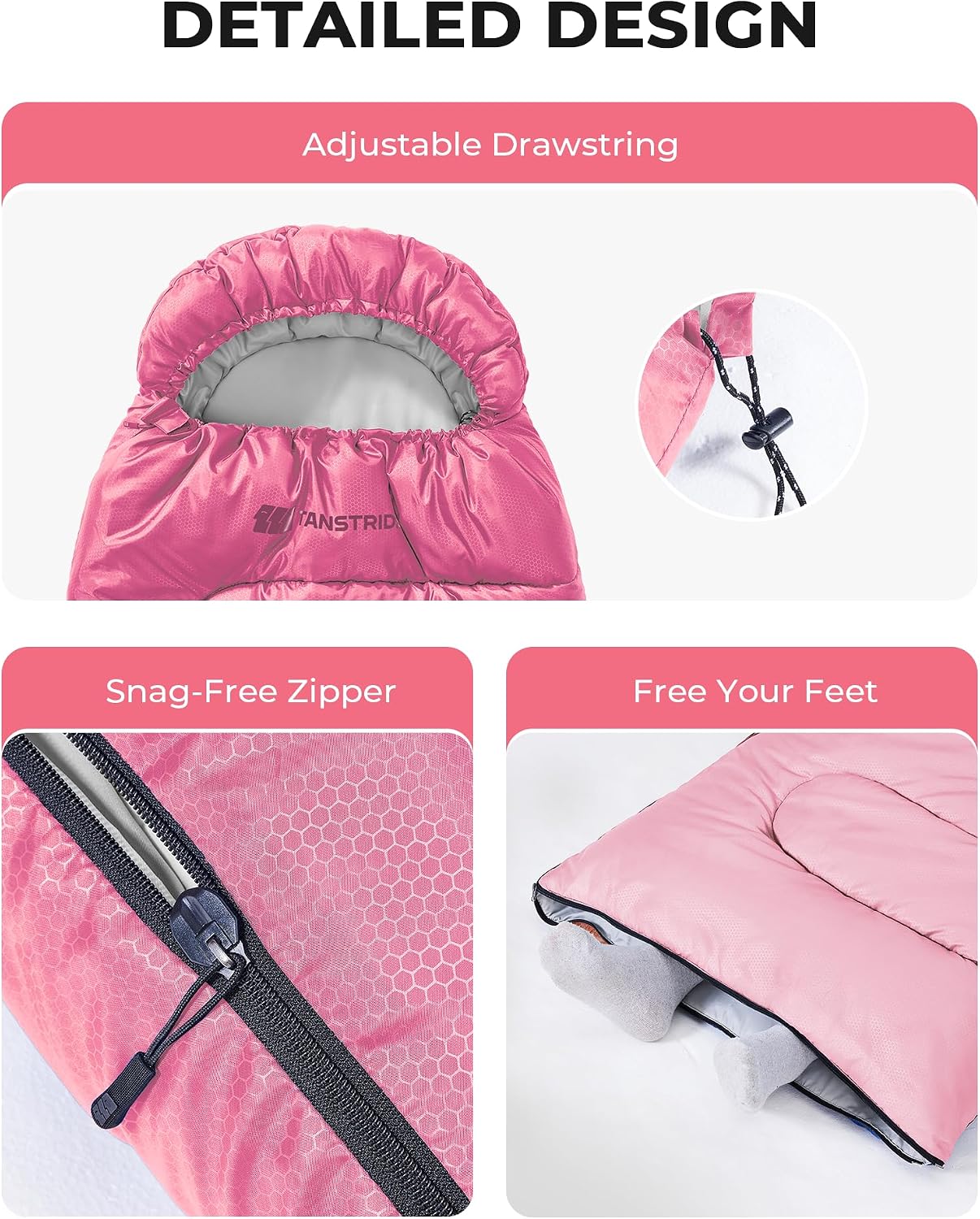 Thumbnail 4 de TANSTRIDER Rectangular Sleeping Bag, 3 lb with Compression Sack, Light Pink