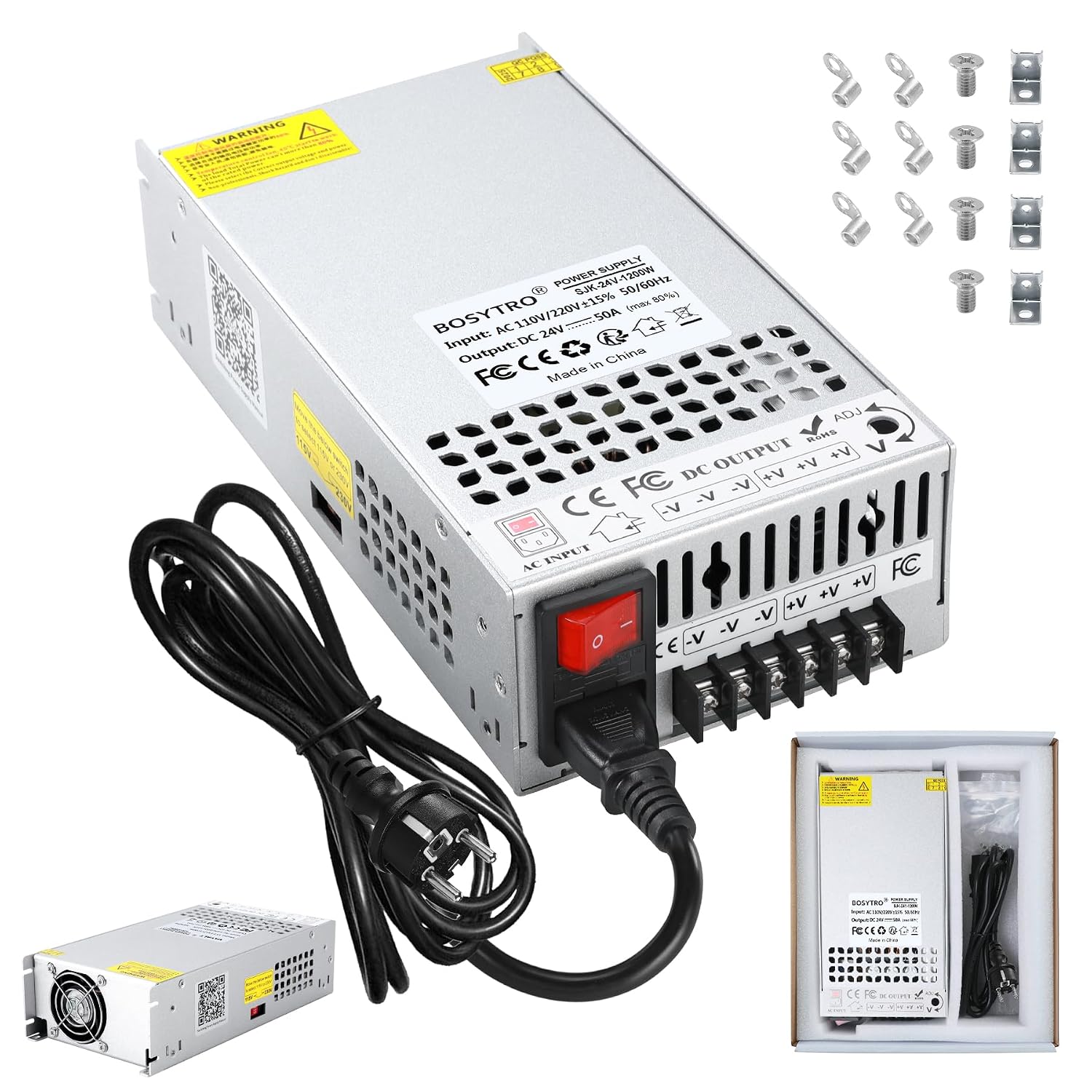 BOSYTRO Potenziamento 24V 50A 1200W – Alimentatore universale AC/DC per stampante 3D, CCTV e progetti industriali